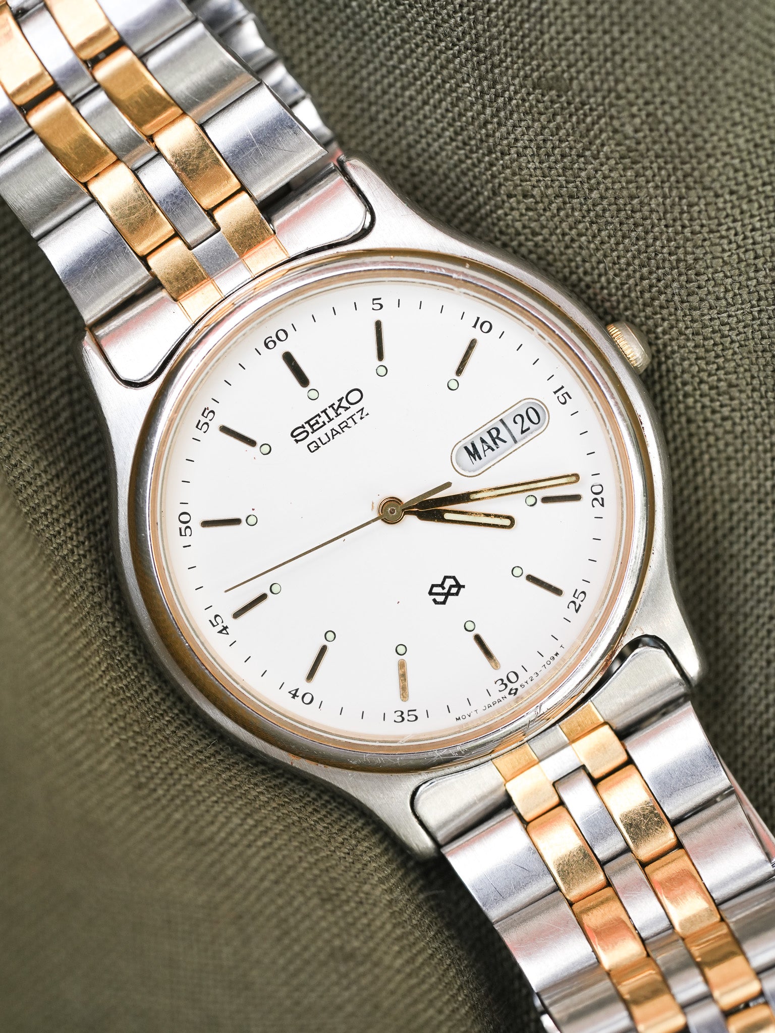 Seiko - SQ Daydate Stahl Gold Französisch Englisch Weiß - 1991