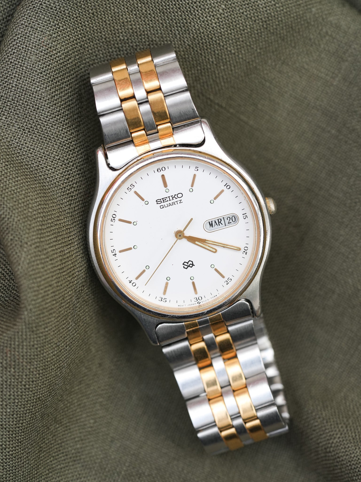 Seiko - SQ Daydate Stahl Gold Französisch Englisch Weiß - 1991