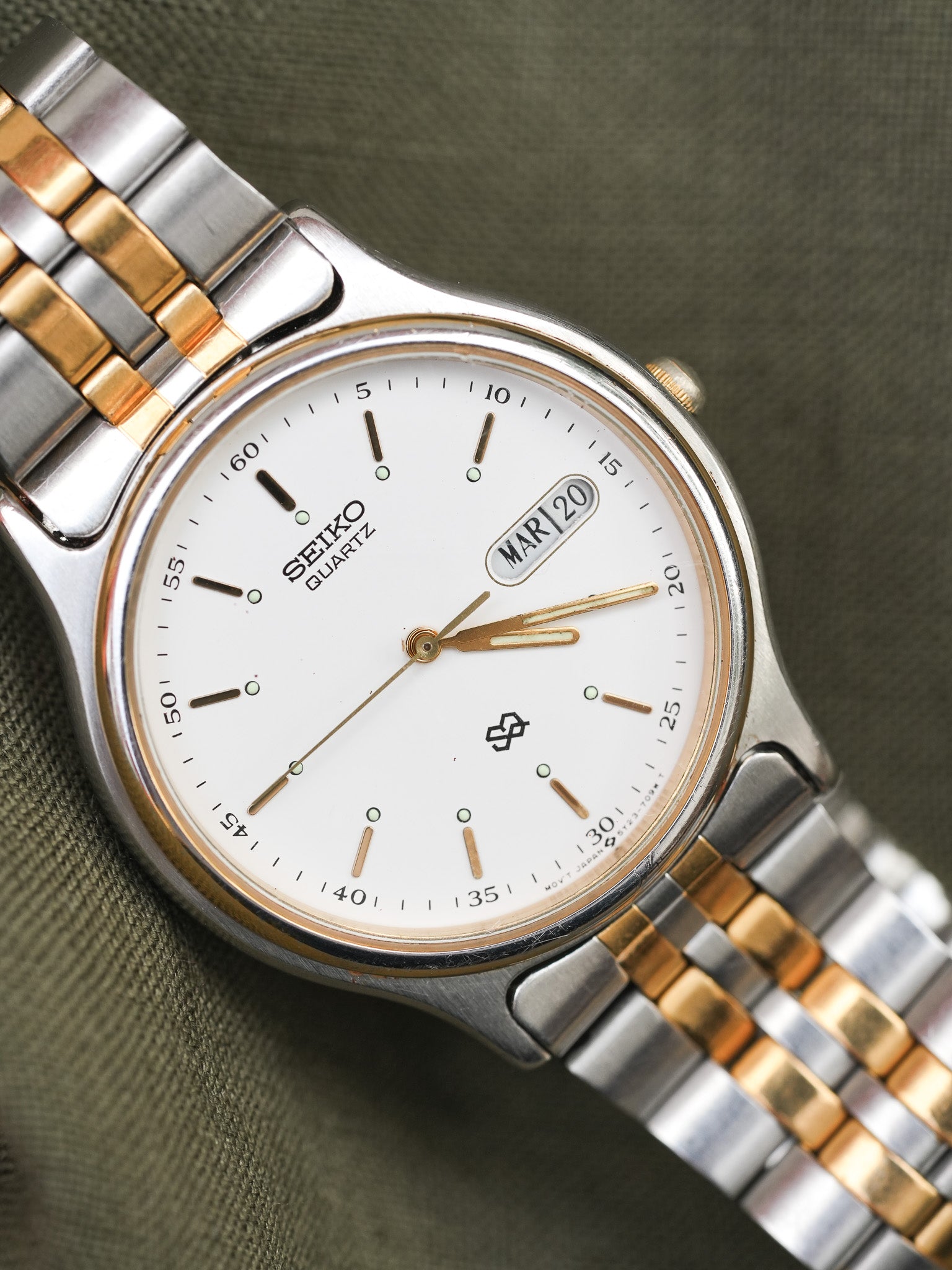 Seiko - SQ Daydate Stahl Gold Französisch Englisch Weiß - 1991