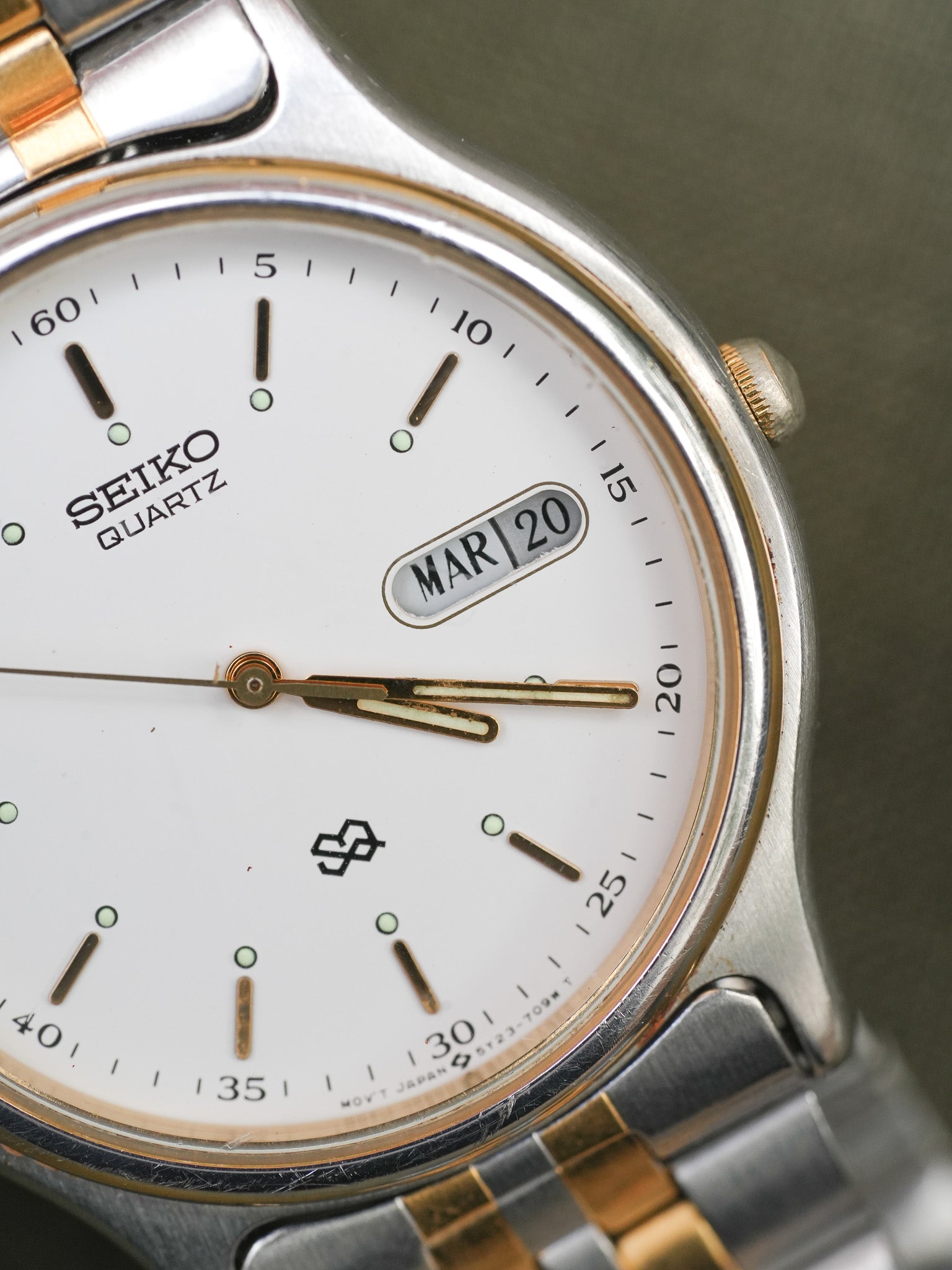 Seiko - SQ Daydate Stahl Gold Französisch Englisch Weiß - 1991