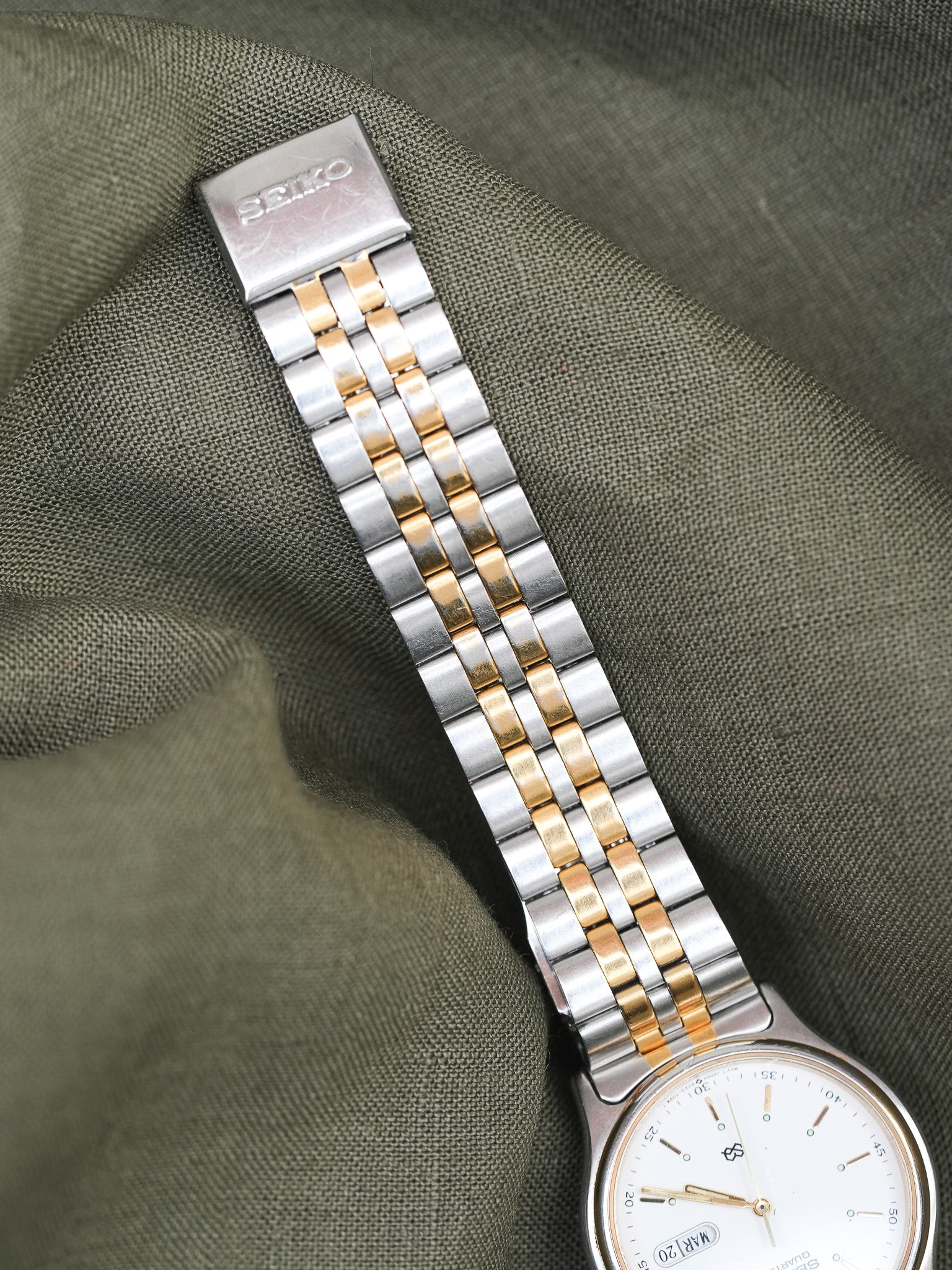 Seiko - SQ Daydate Stahl Gold Französisch Englisch Weiß - 1991