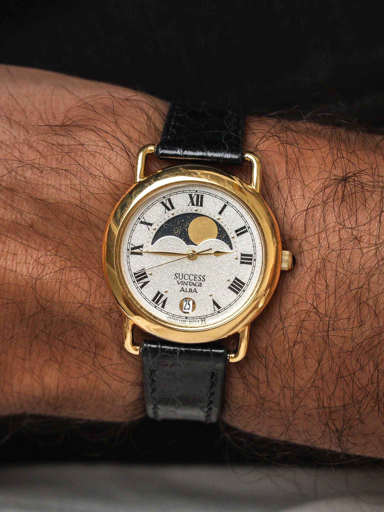 Montre Alba Success Vintage — Phase de Lune Plaqué Or (1990s)