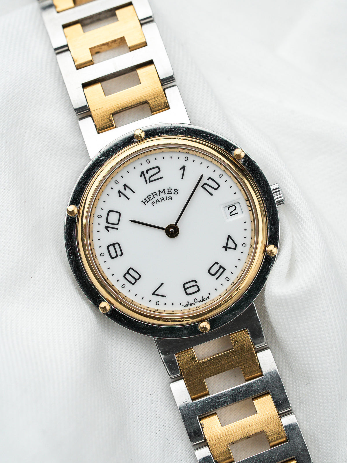 Montre Hermès Clipper 34mm Bicolore — Lunette Rivetée (1990s)