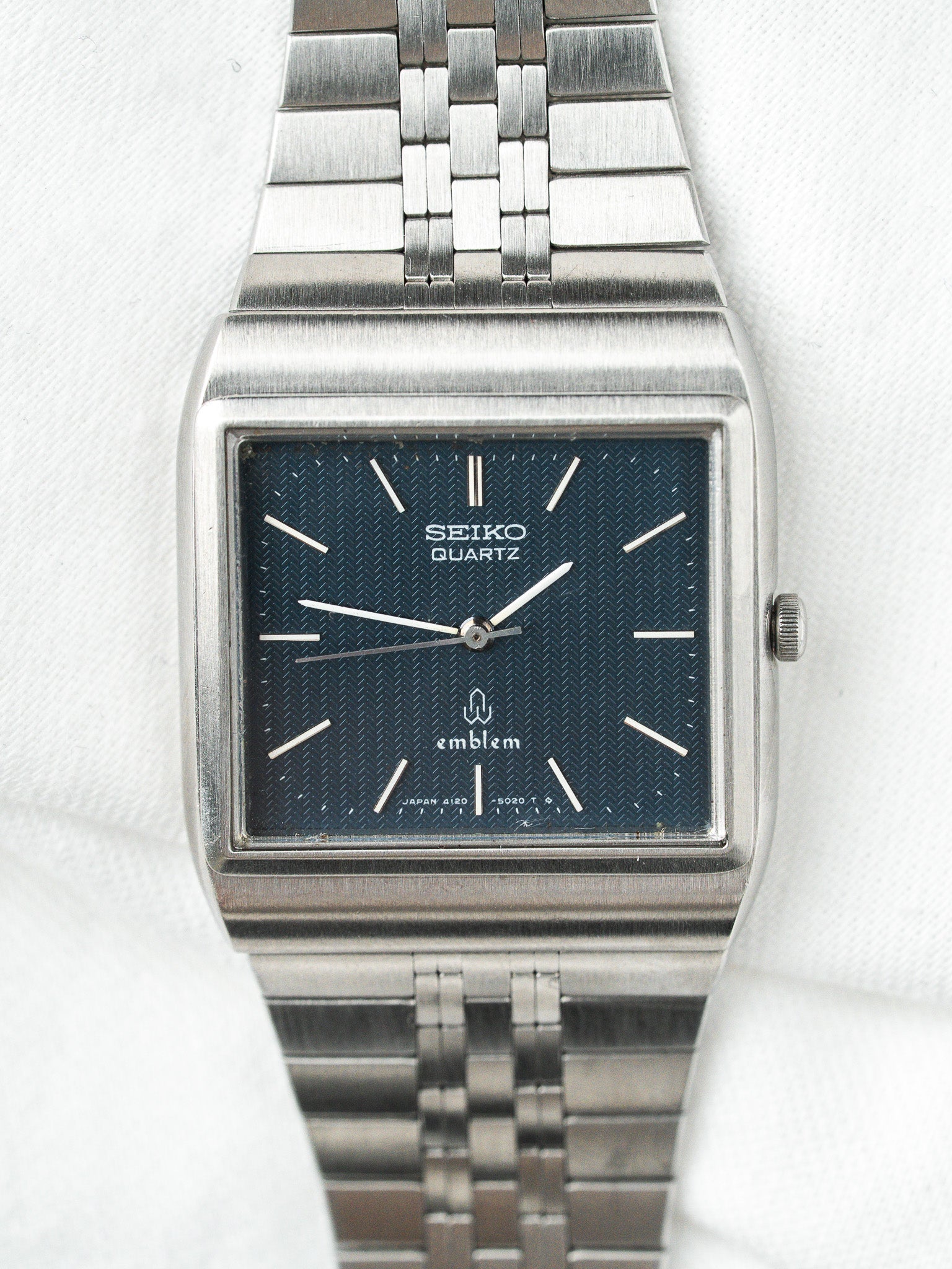 Montre Seiko Emblem 4120-5020 Acier — Cadran Bleu Chevrons (1977)