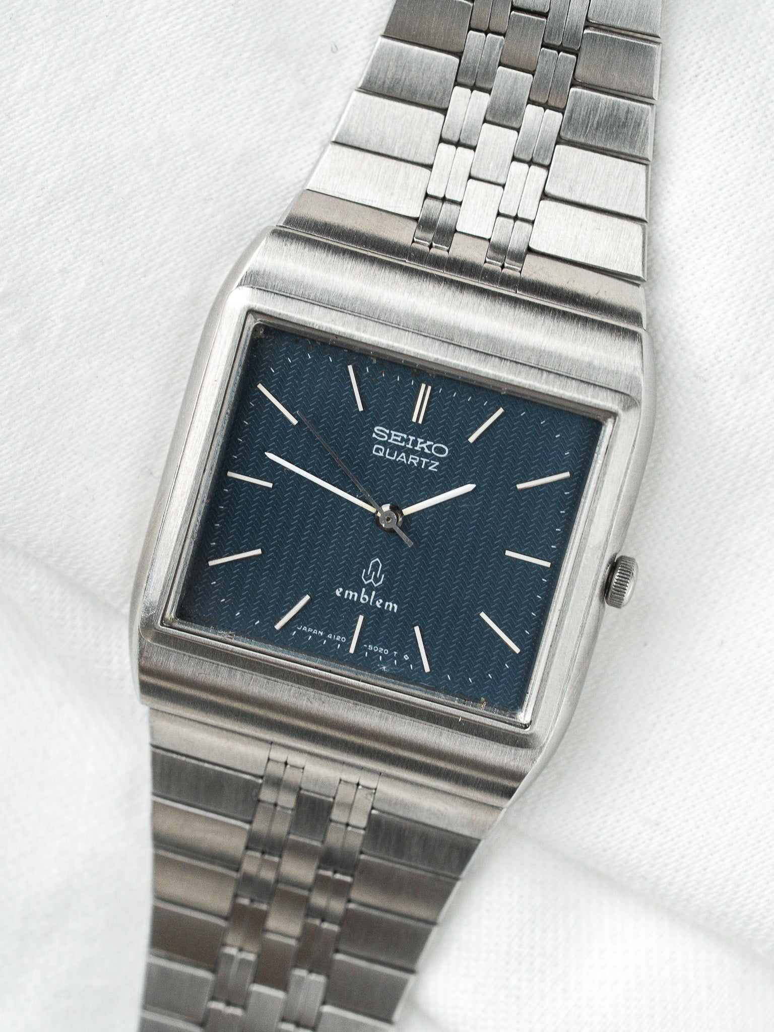 Montre Seiko Emblem 4120-5020 Acier — Cadran Bleu Chevrons (1977)