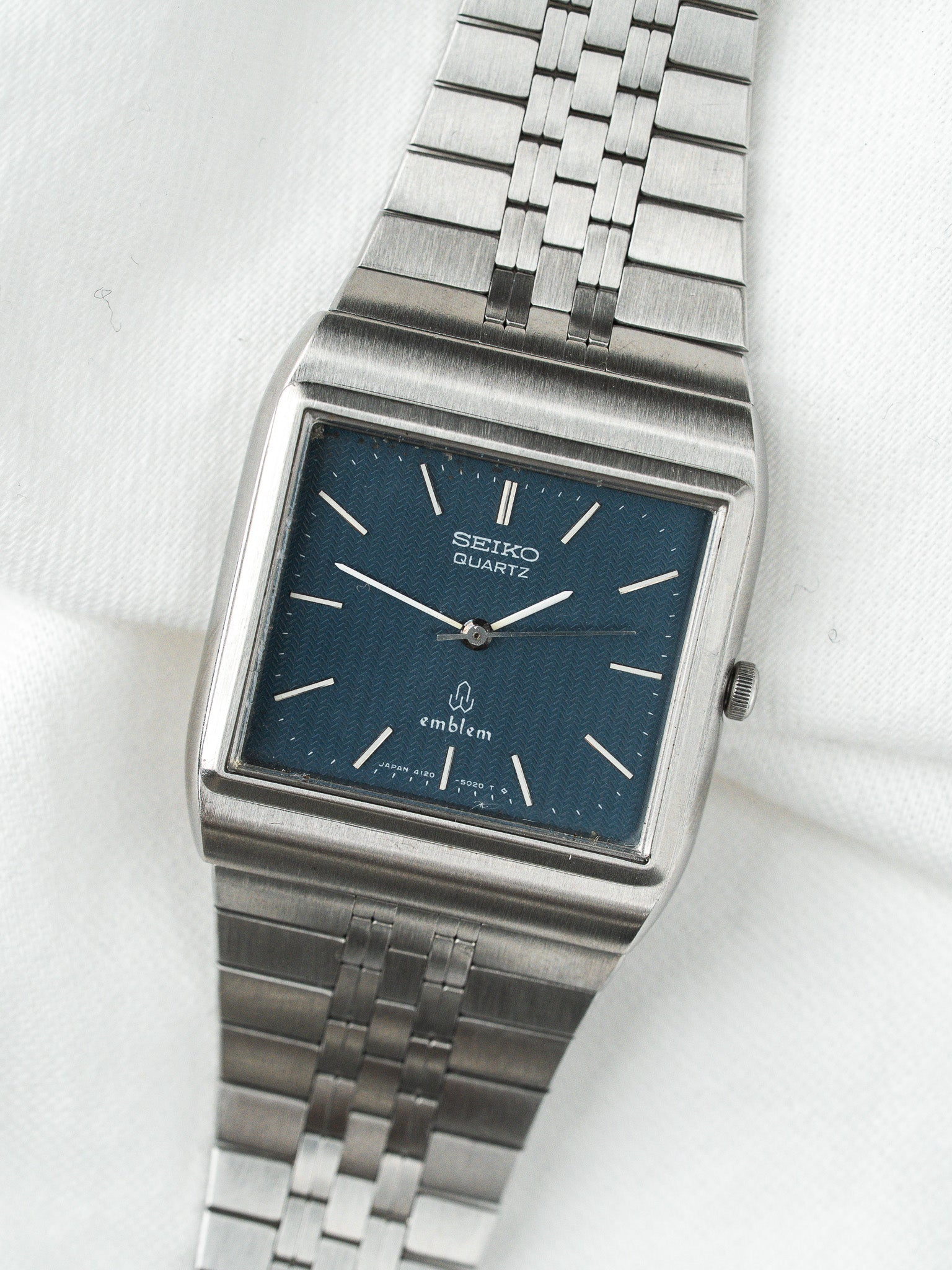 Montre Seiko Emblem 4120-5020 Acier — Cadran Bleu Chevrons (1977)