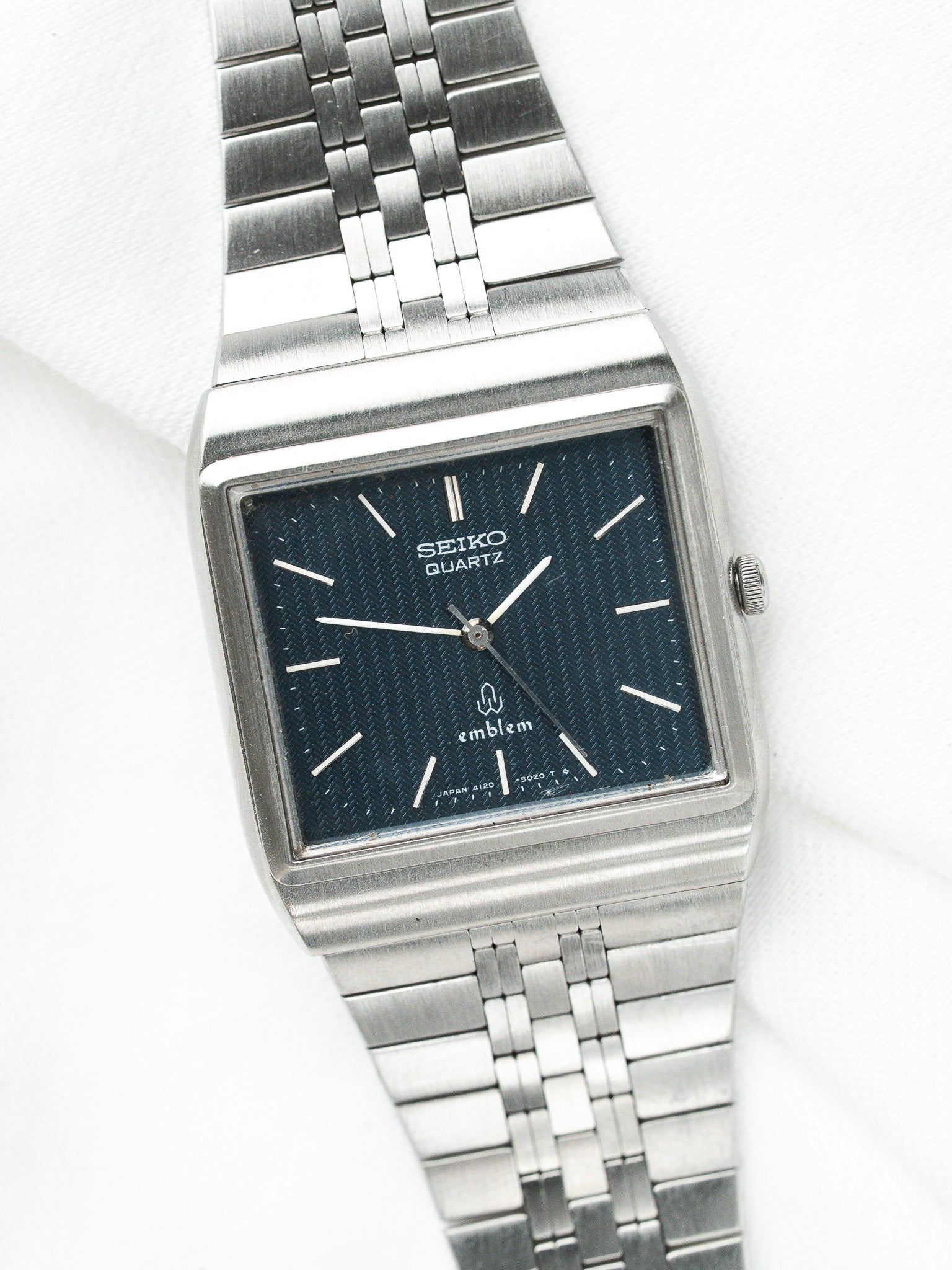 Montre Seiko Emblem 4120-5020 Acier — Cadran Bleu Chevrons (1977)