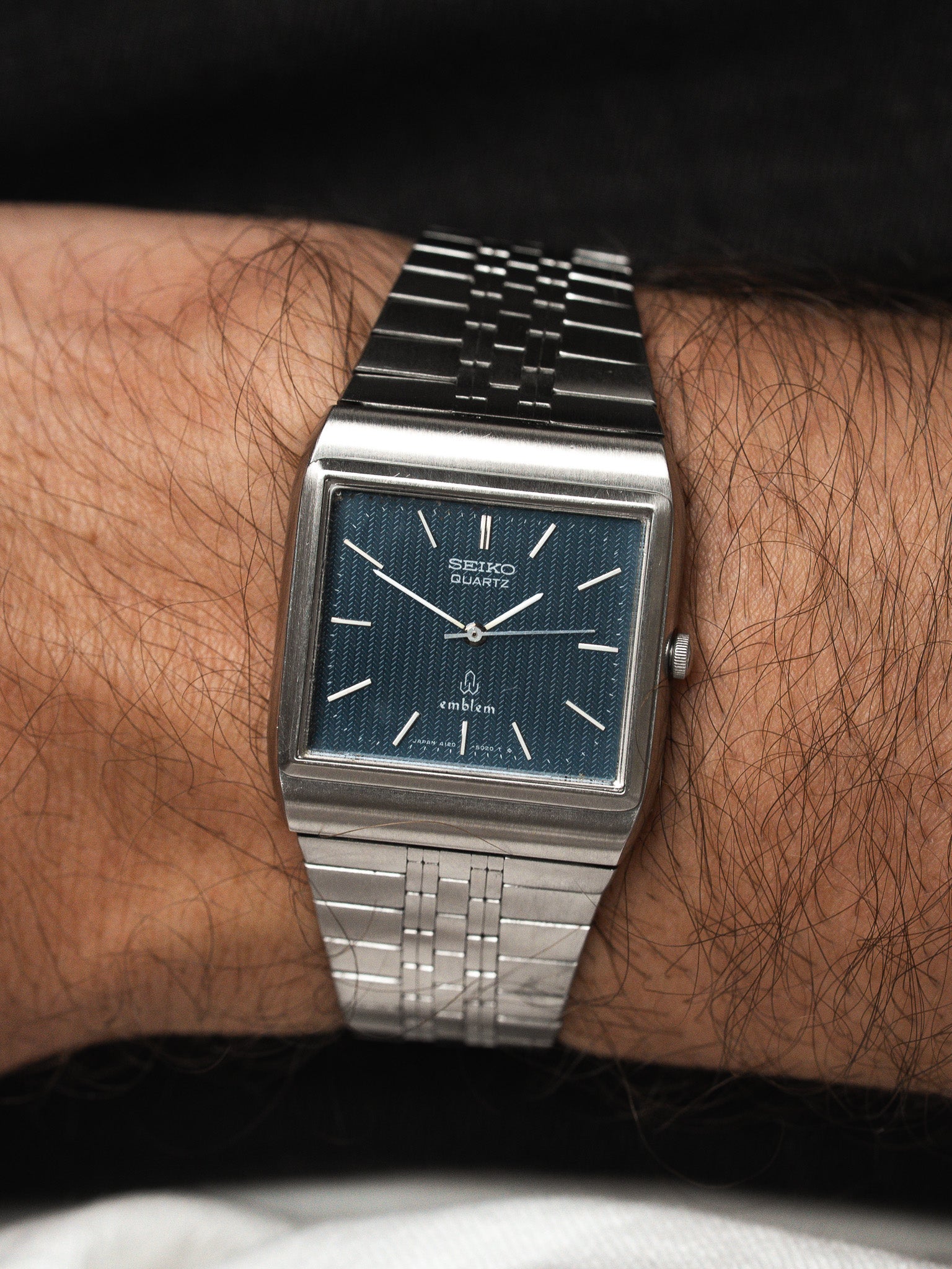 Montre Seiko Emblem 4120-5020 Acier — Cadran Bleu Chevrons (1977)