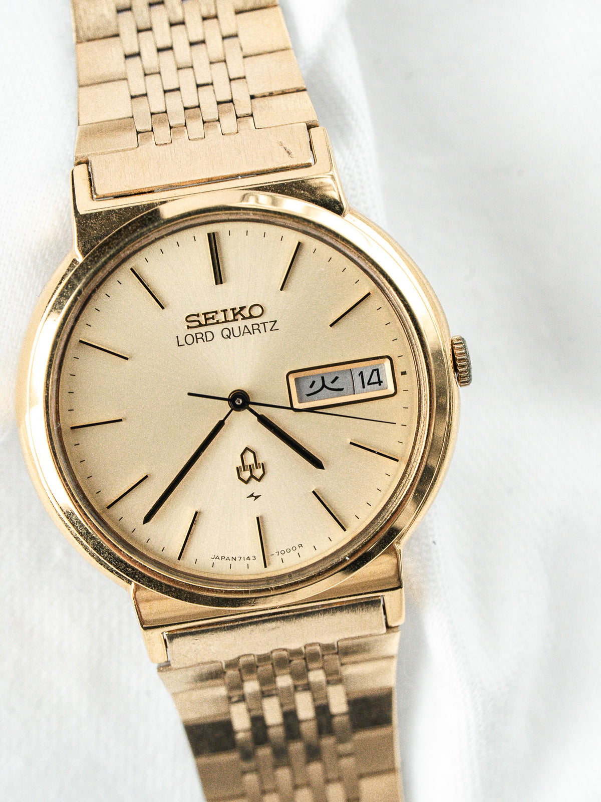 Seiko Lord Quartz Watch 7143-7000 Gold-Plated — Kanji Day (1979)