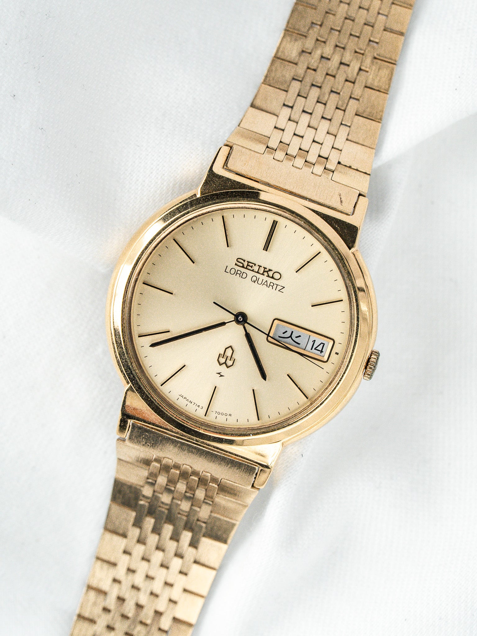 Seiko Lord Quartz Watch 7143-7000 Gold-Plated — Kanji Day (1979)