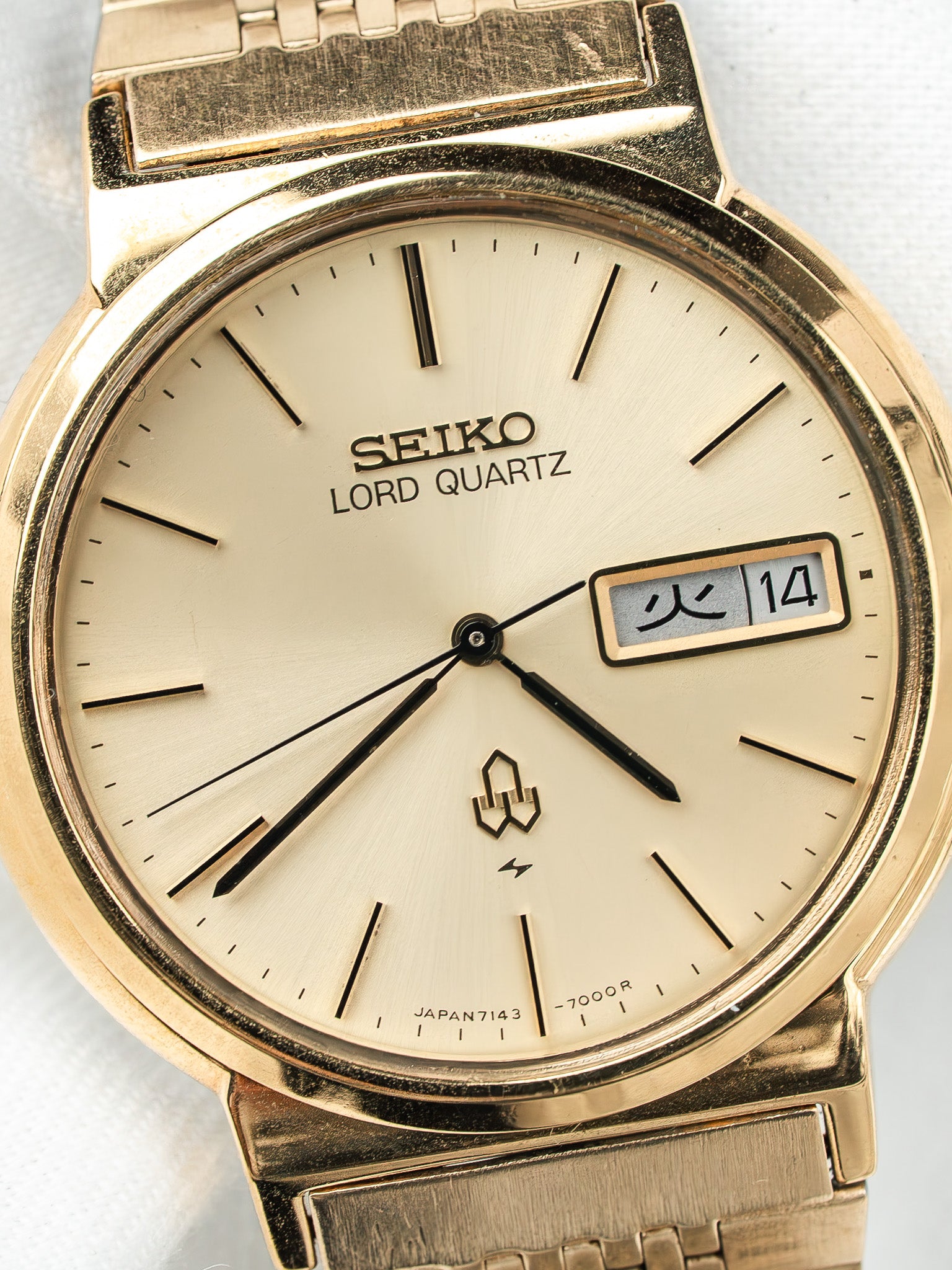 Seiko Lord Quartz Watch 7143-7000 Gold-Plated — Kanji Day (1979)