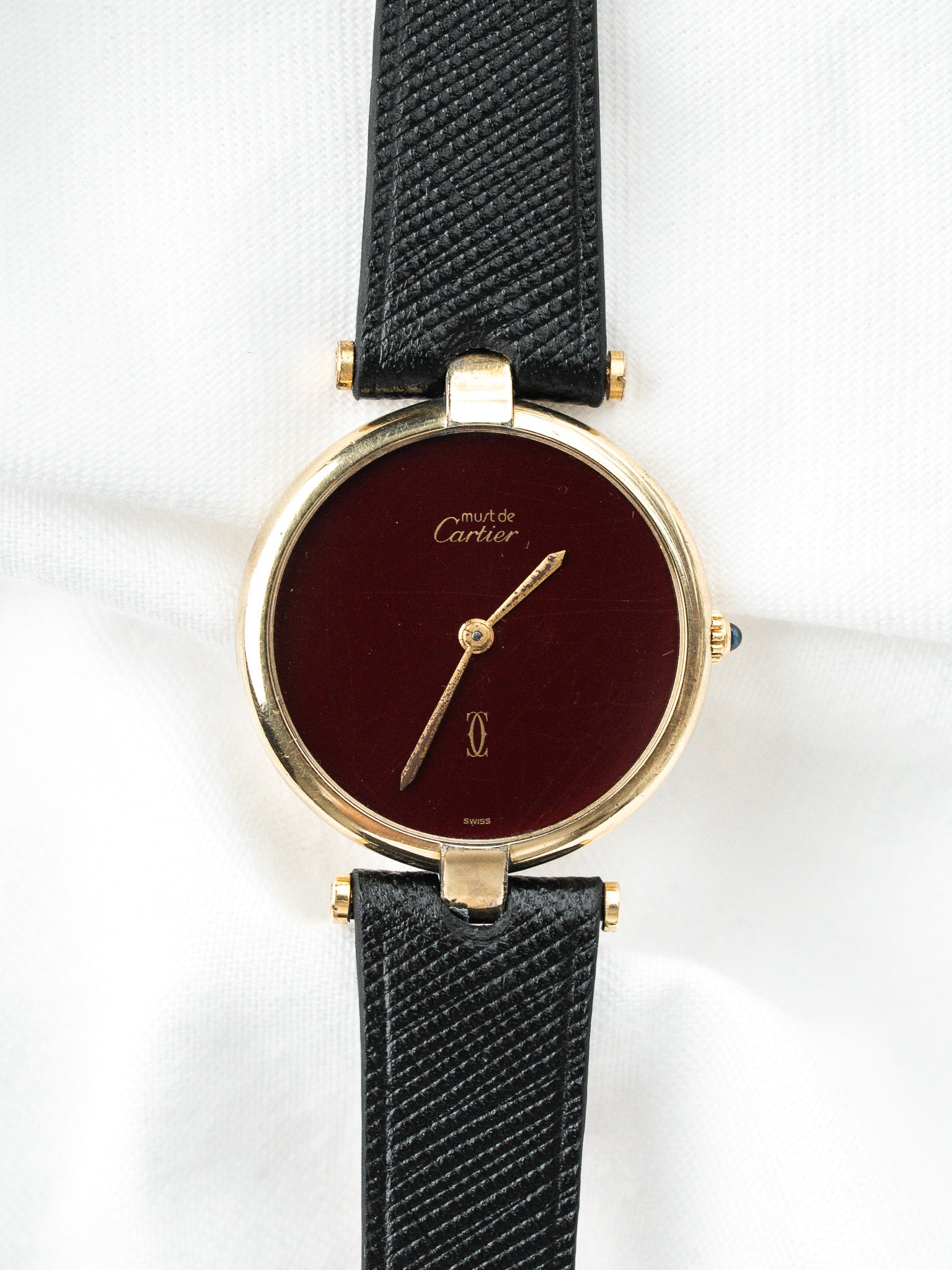 Cartier Must Vendôme 1861 Vermeil — Cadran Burgundy Spider (1990s)
