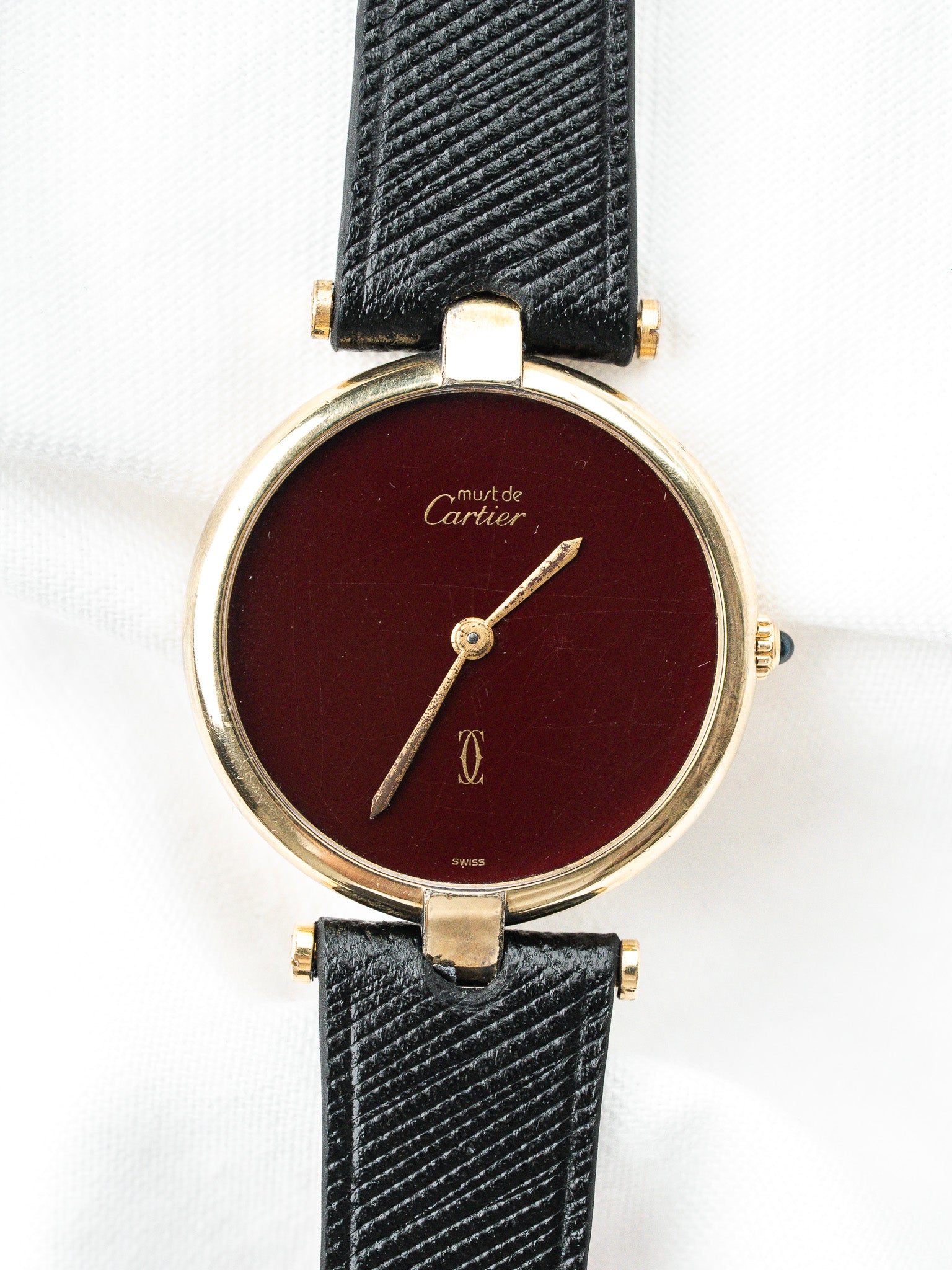 Cartier Must Vendôme 1861 Vermeil — Cadran Burgundy Spider (1990s)