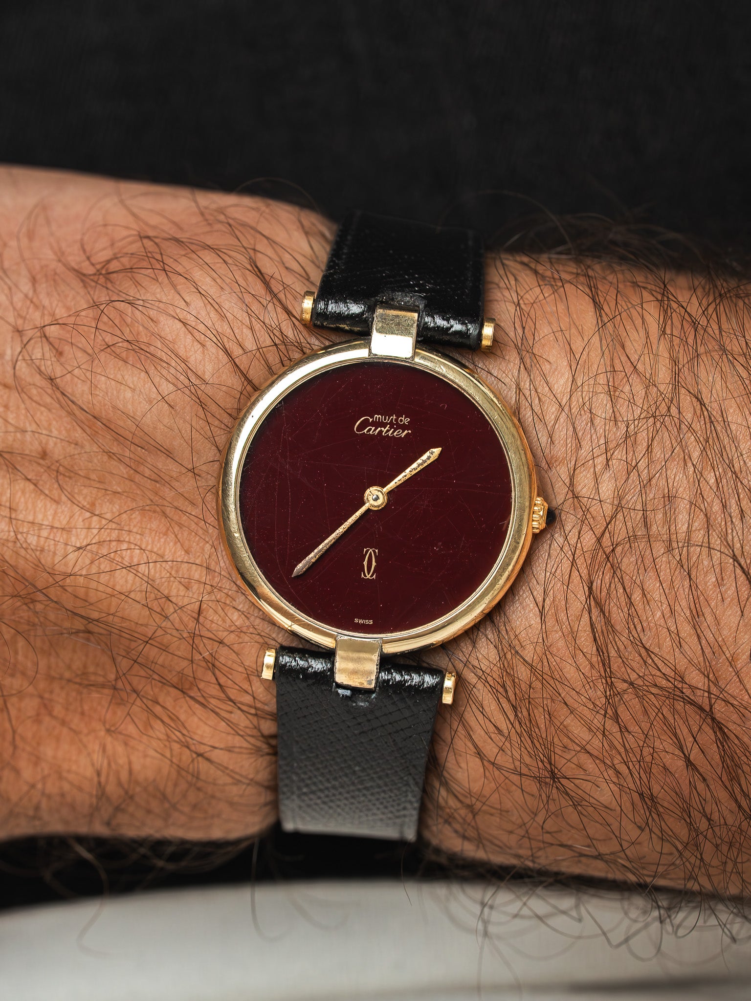 Cartier Must Vendôme 1861 Vermeil — Cadran Burgundy Spider (1990s)