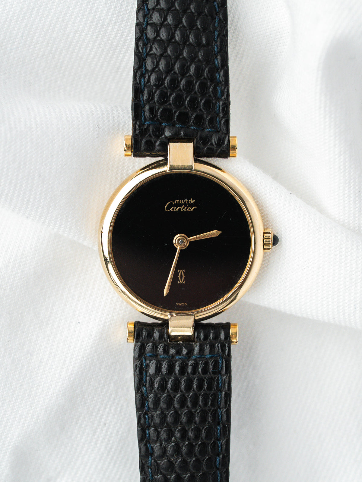 Cartier Must Vendôme 590004 镀金银 — 黑色表盘 Spider (1990s)