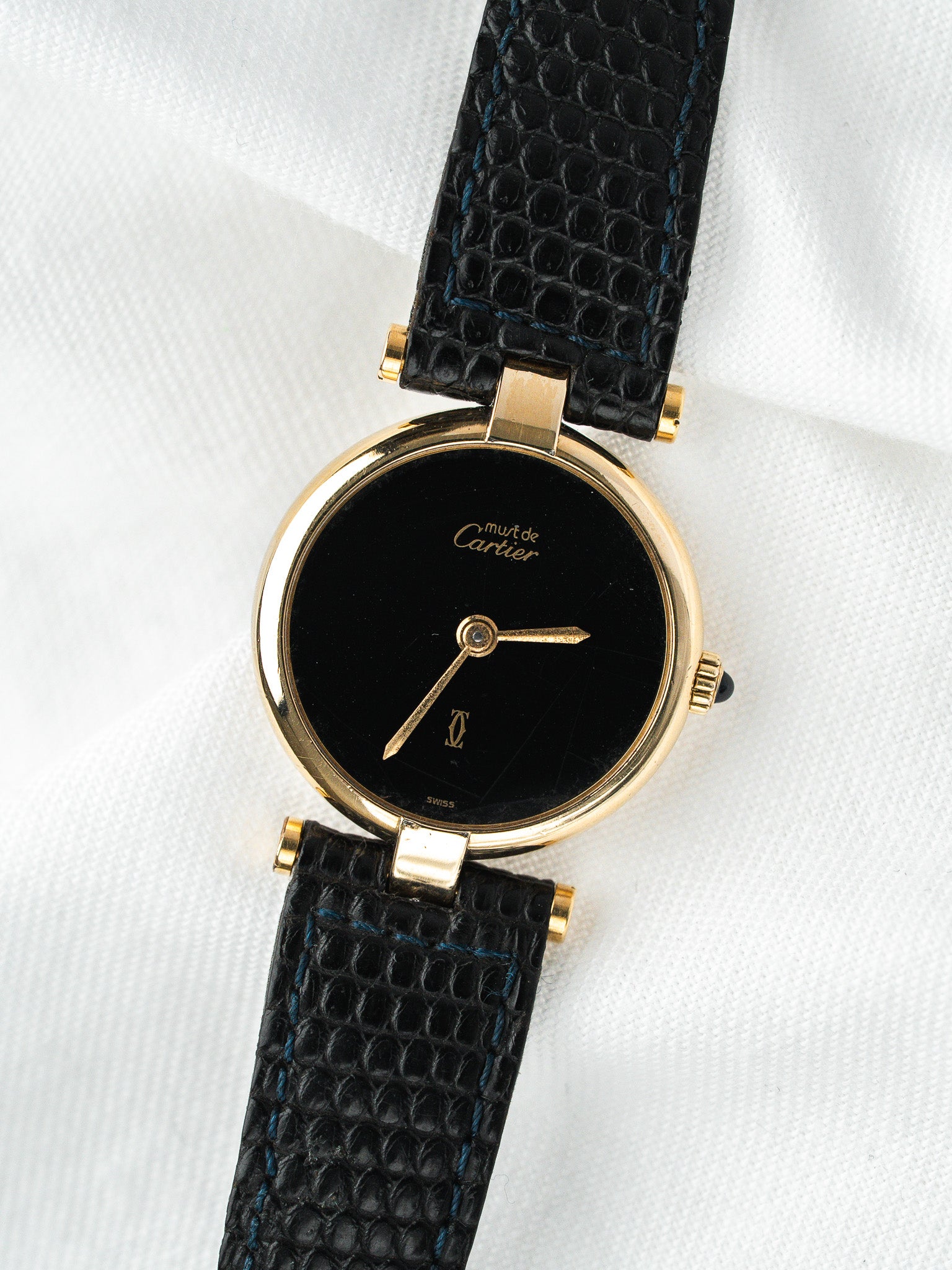 Cartier Must Vendôme 590004 镀金银 — 黑色表盘 Spider (1990s)