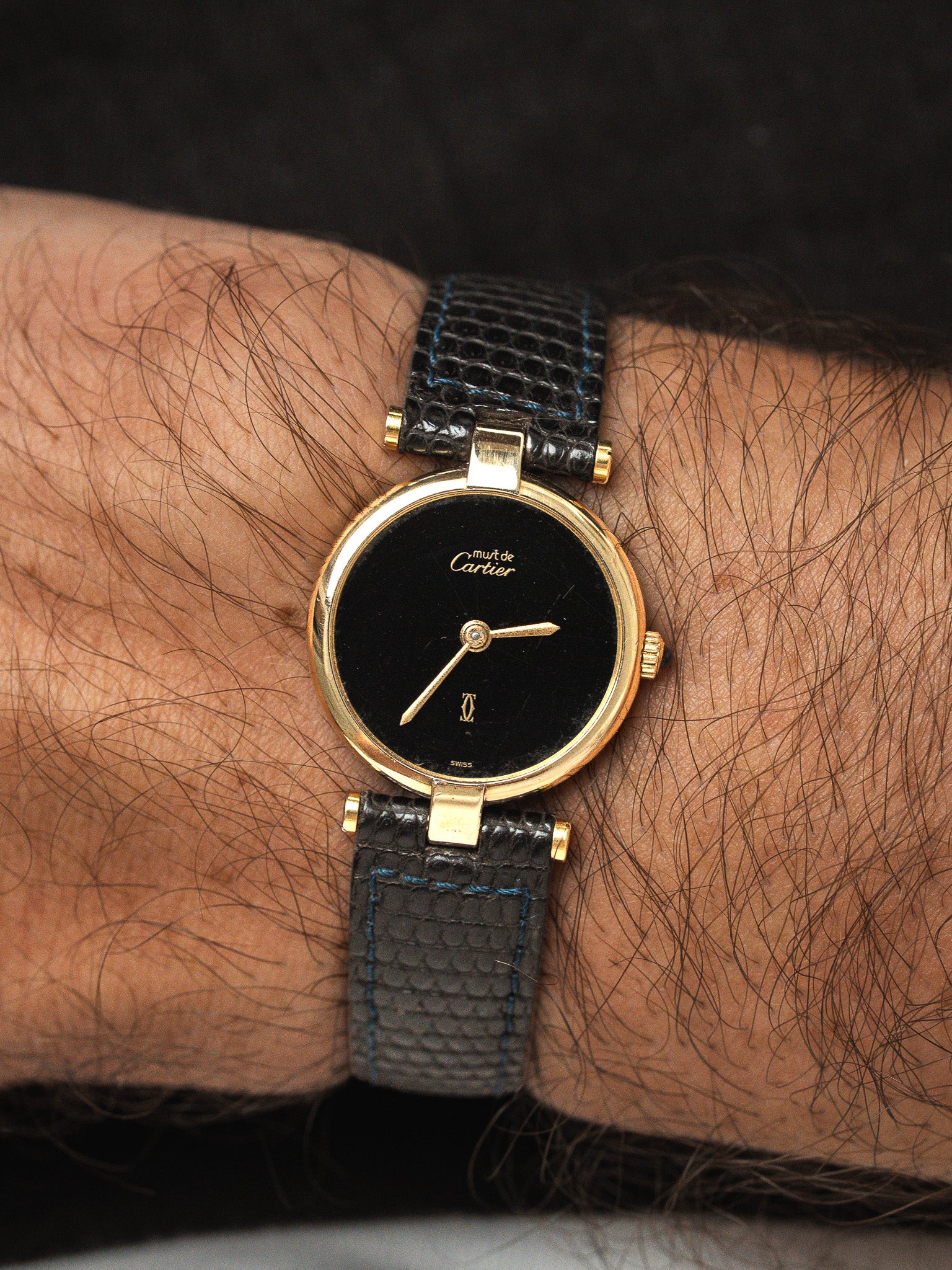 Cartier Must Vendôme 590004 镀金银 — 黑色表盘 Spider (1990s)