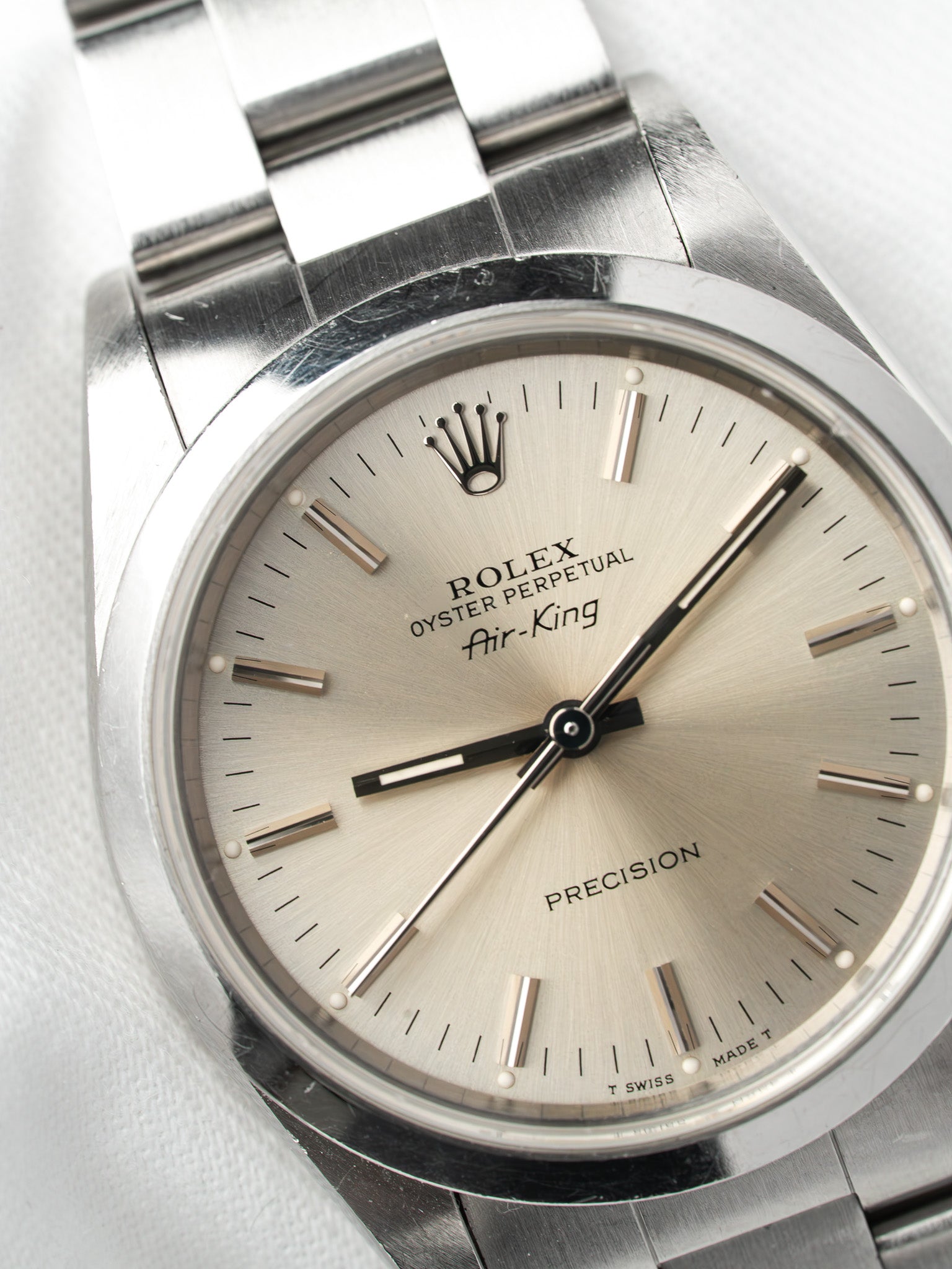 Rolex Air-King Watch 14000 Acero — Esfera plateada patinada (1991)