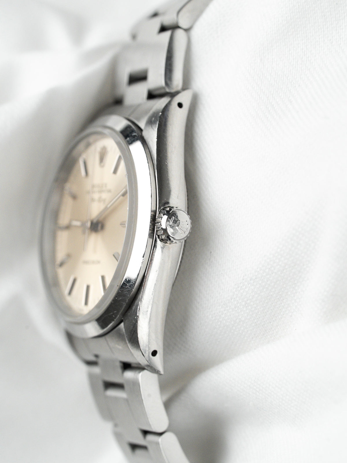 Rolex Air-King Watch 14000 Acero — Esfera plateada patinada (1991)