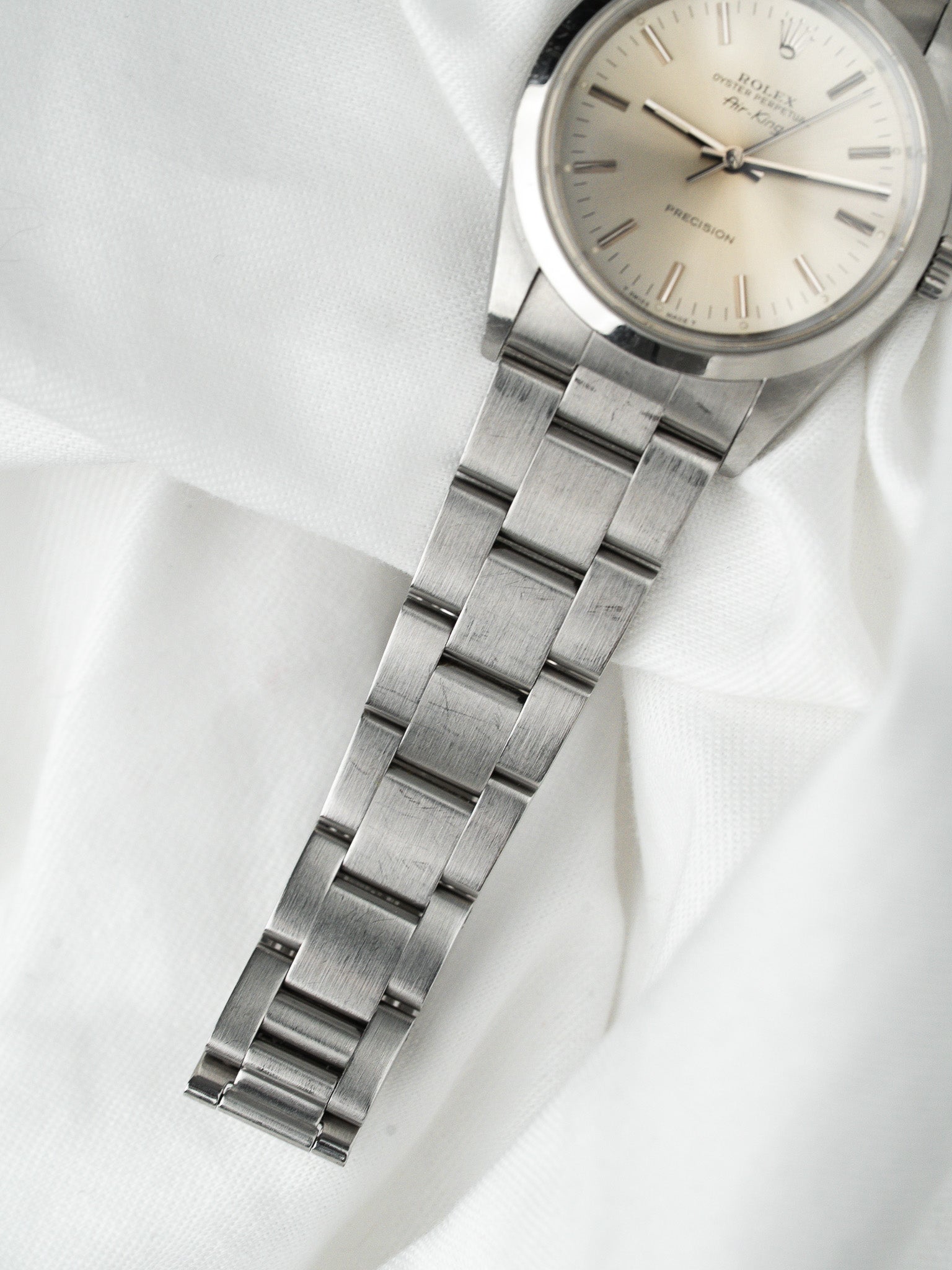 Rolex Air-King Watch 14000 Acero — Esfera plateada patinada (1991)
