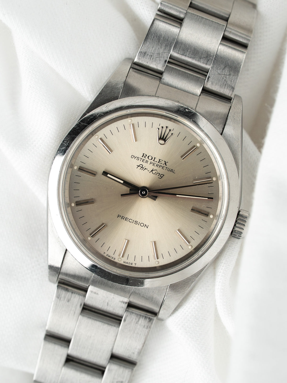 Rolex Air-King Watch 14000 Acero — Esfera plateada patinada (1991)