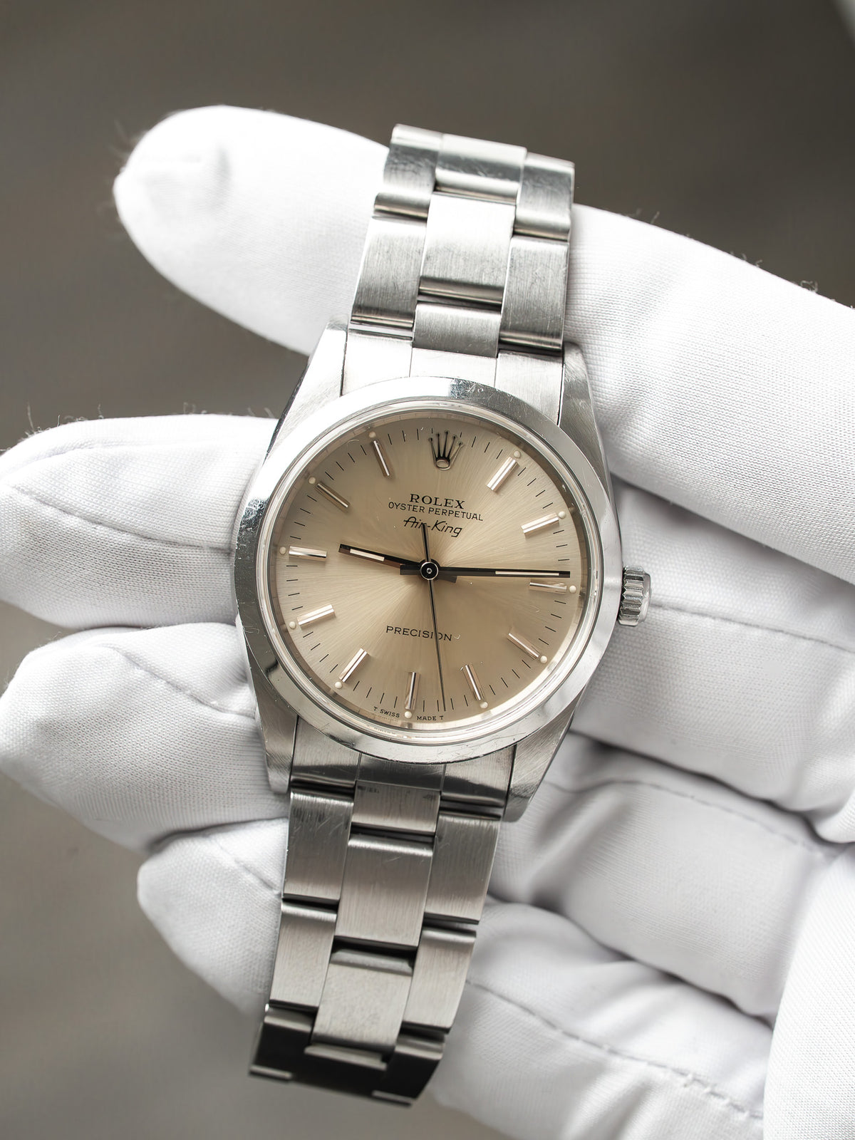 Rolex Air-King Watch 14000 Acero — Esfera plateada patinada (1991)