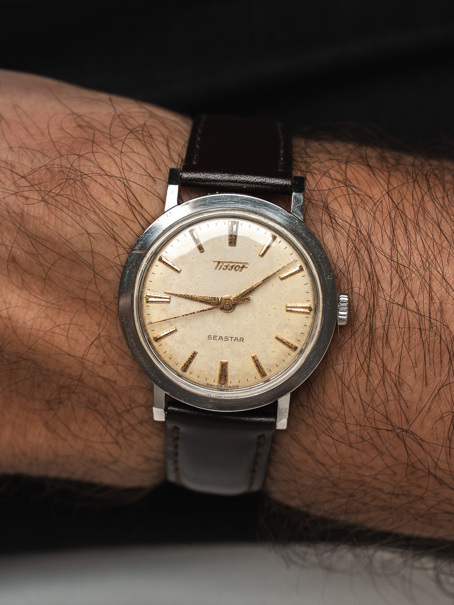 Tissot Seastar Watch Steel — Speckled Cream, Mechanical (1950s)