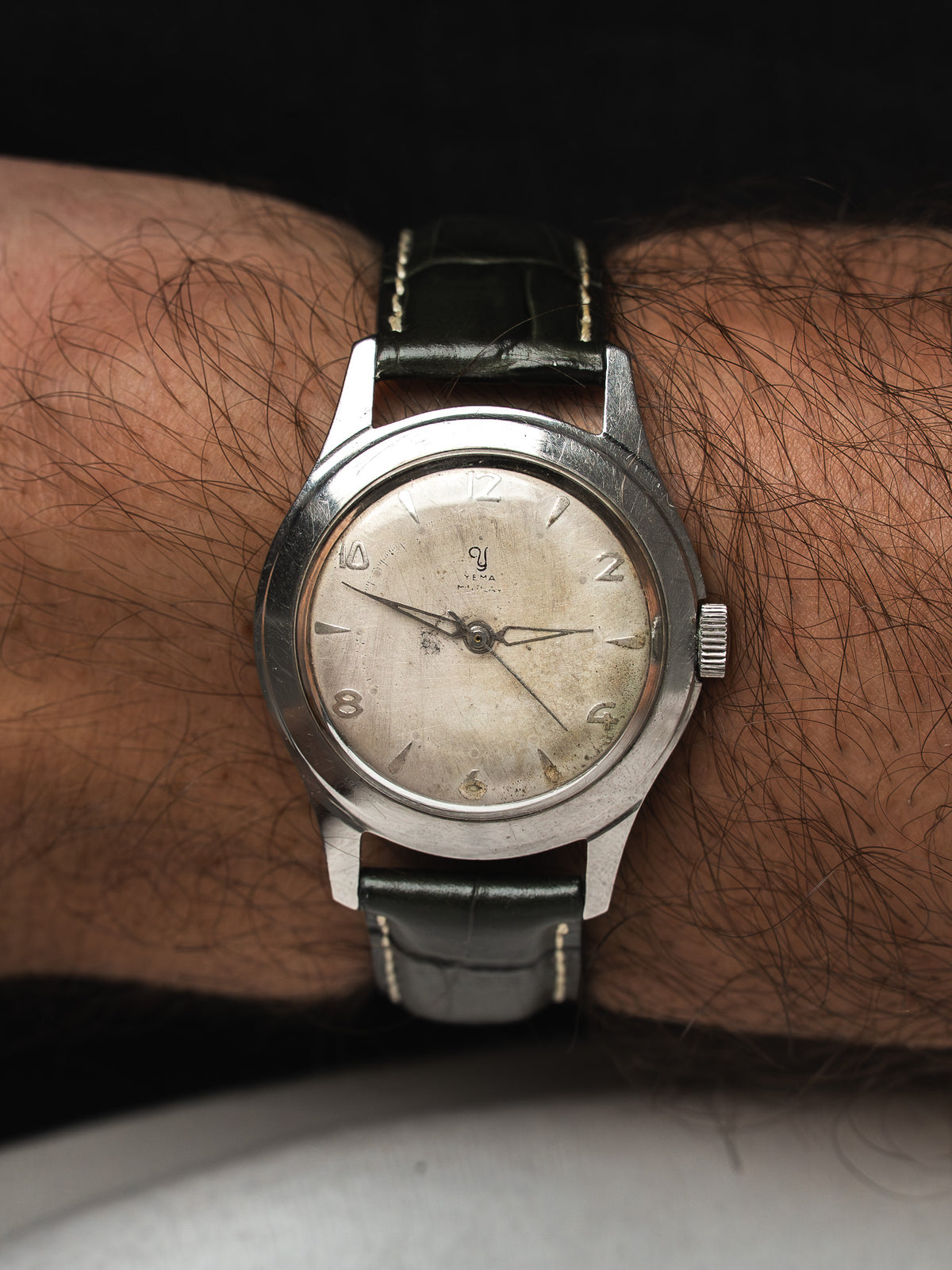Yema Miniplan Watch Steel — Patinated Silvered Dial (1950s)