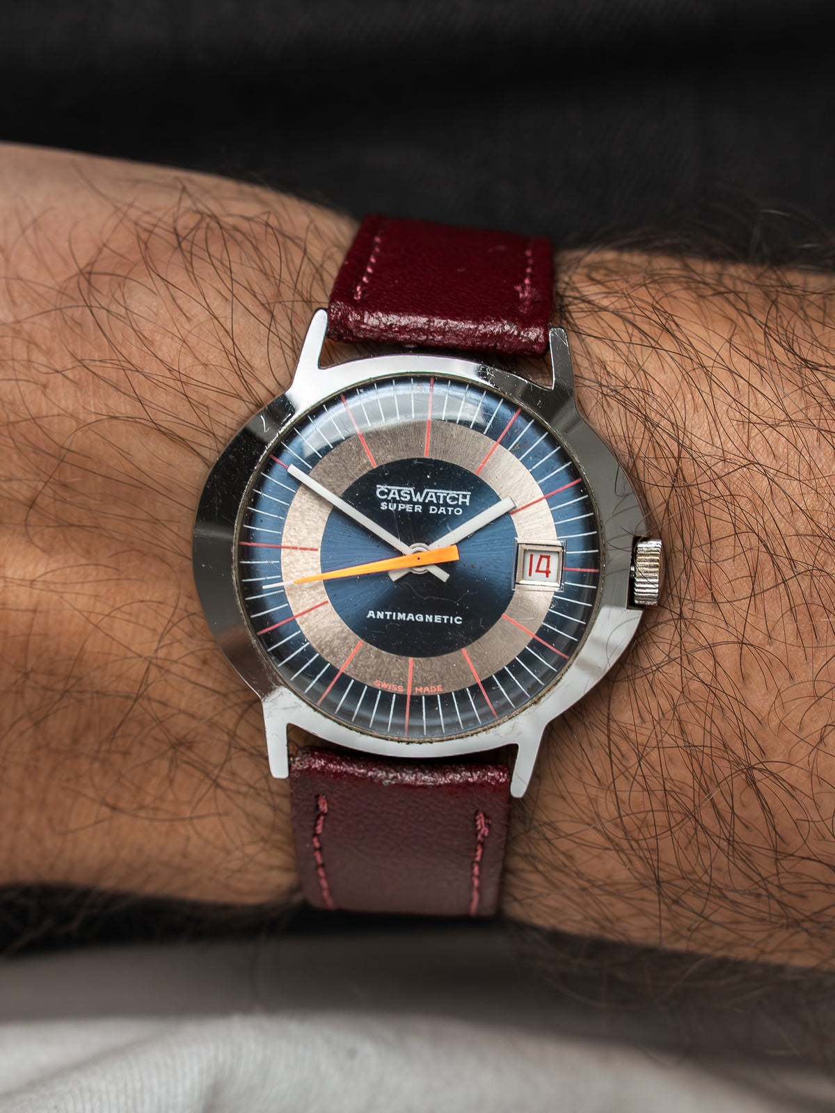 Caswatch Super Dato Watch Stahl — Blaues und silbernes Zifferblatt (1970s)