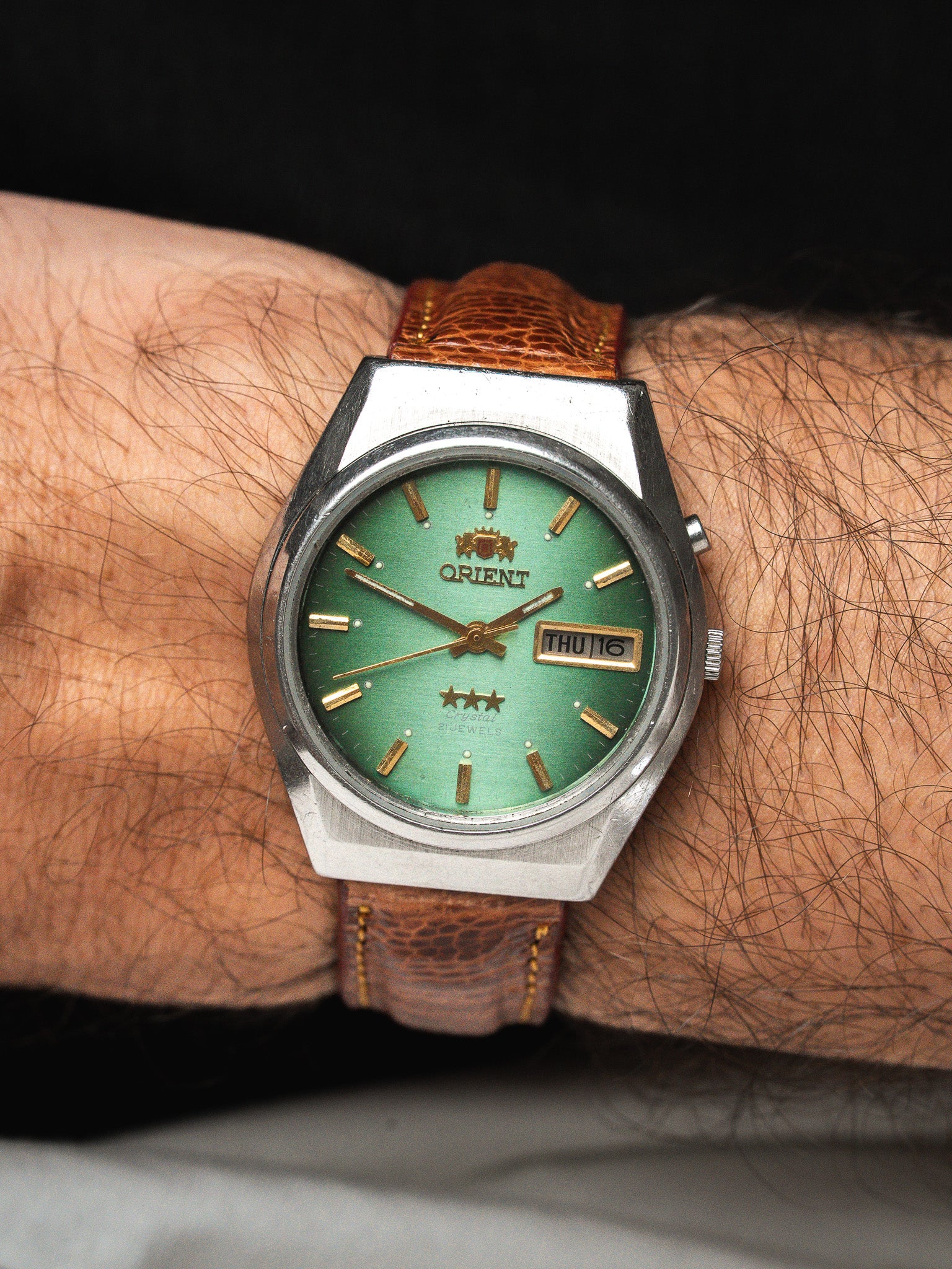 Orient Three Star Watch Automatic — Gradient Green (1970s)