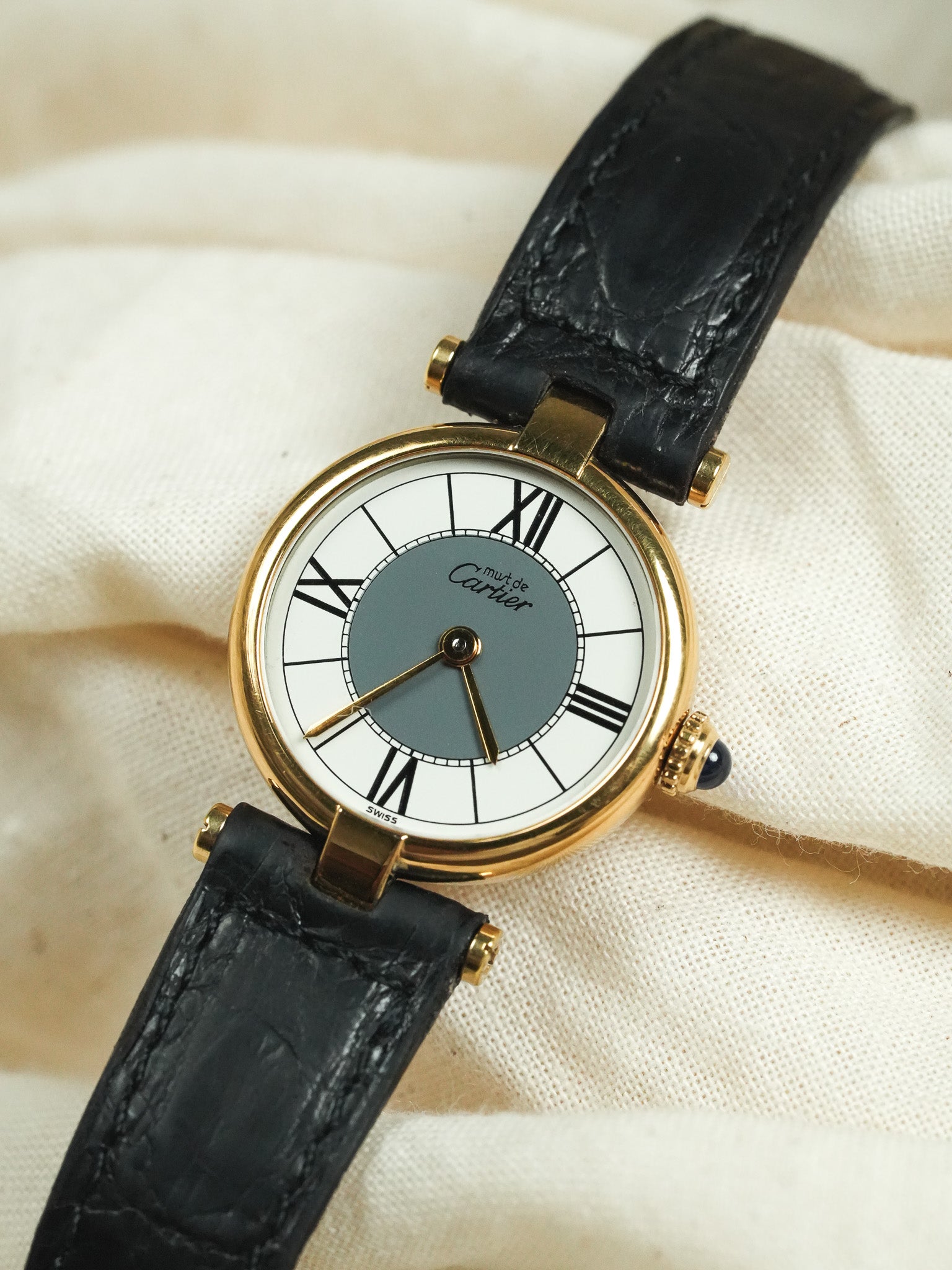 Cartier - Vendôme 590004 Must Vermeil Cadran Blanc Gris Boucle déployante - 1990s