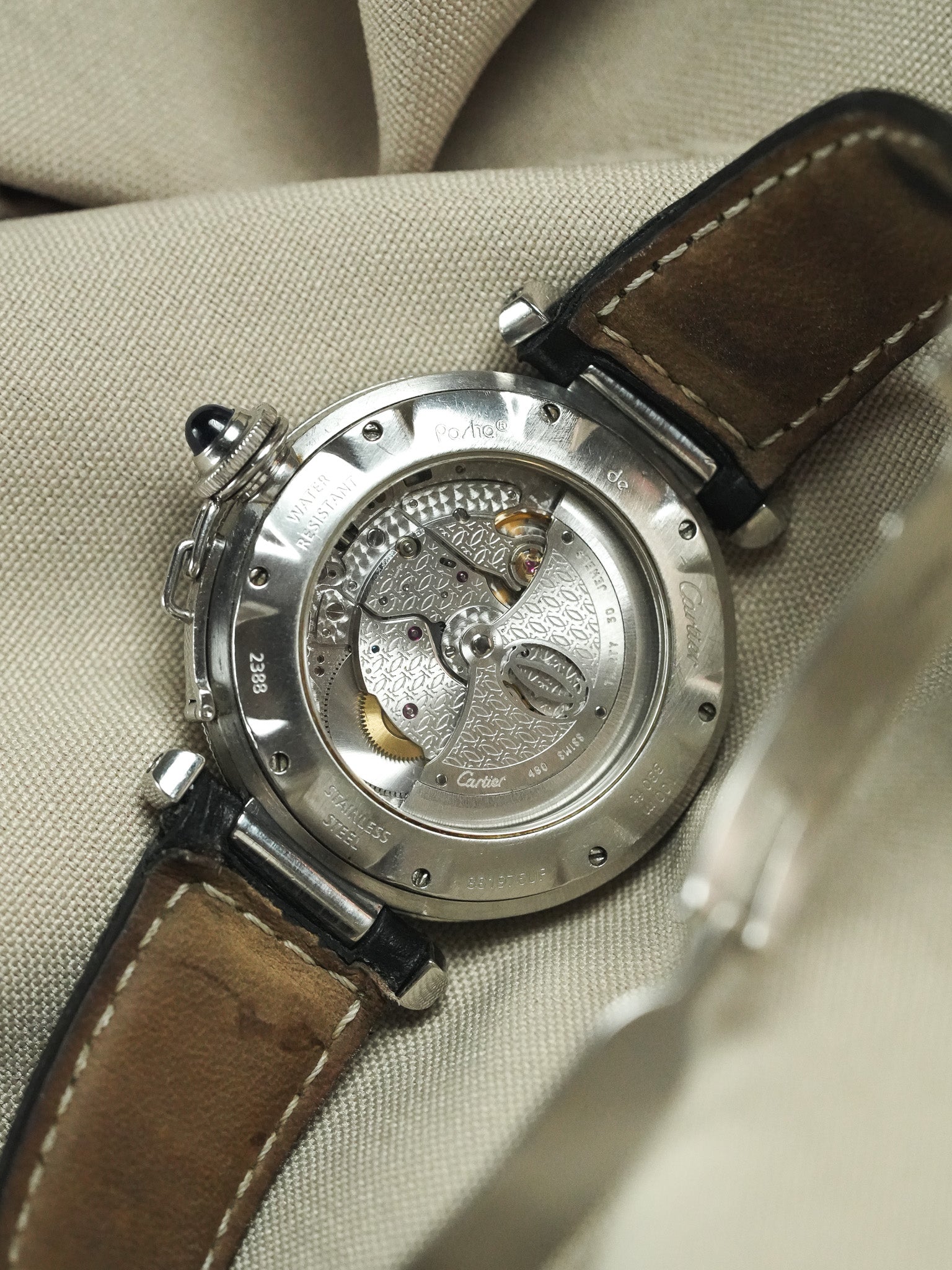 Cartier - Pasha 2388 احتياطي الطاقة 24h جلد مشبك قابل للطي - 2000s