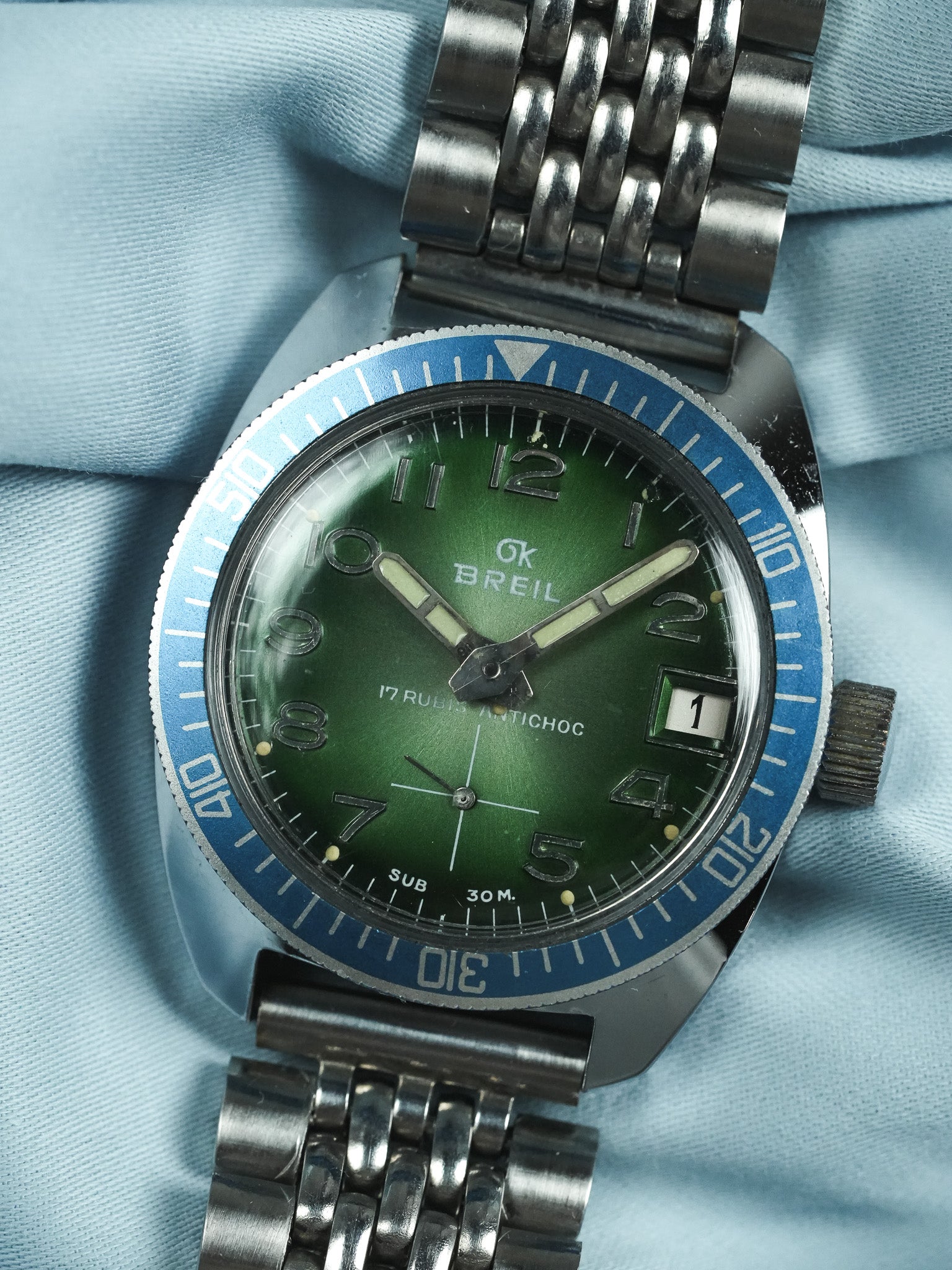 Breil - Plongeuse cadran vert lunette bleu - 1960s