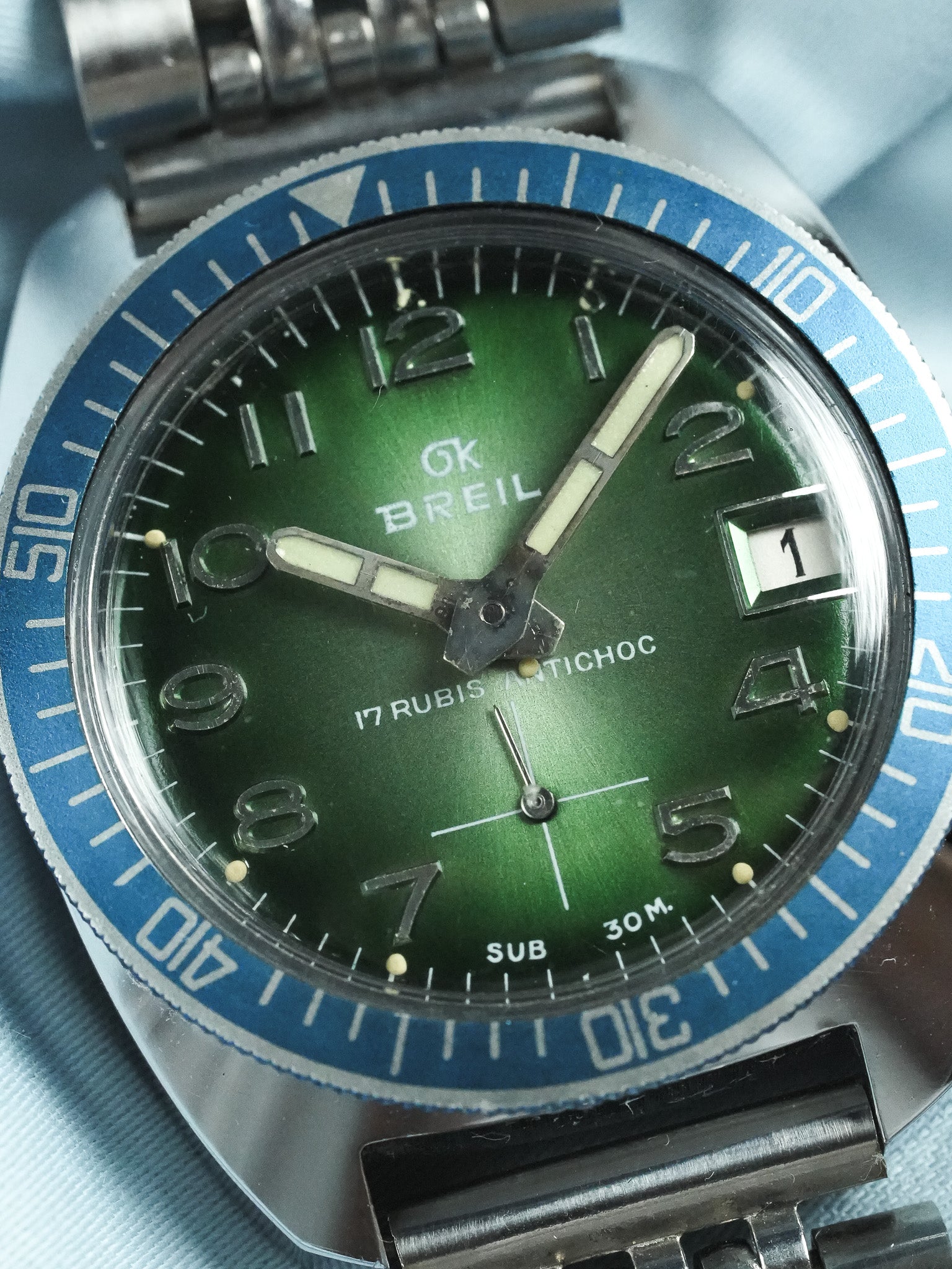 Breil - Plongeuse cadran vert lunette bleu - 1960s