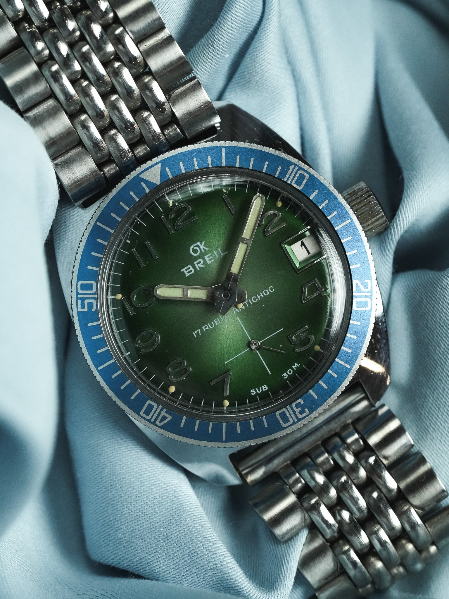 Breil - Plongeuse cadran vert lunette bleu - 1960s