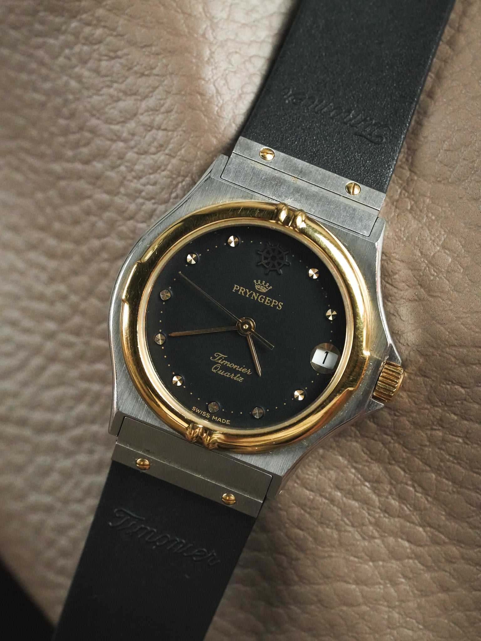 Pryngeps - Style "Hublot" Acier Or - Neuve de stock - 1990s