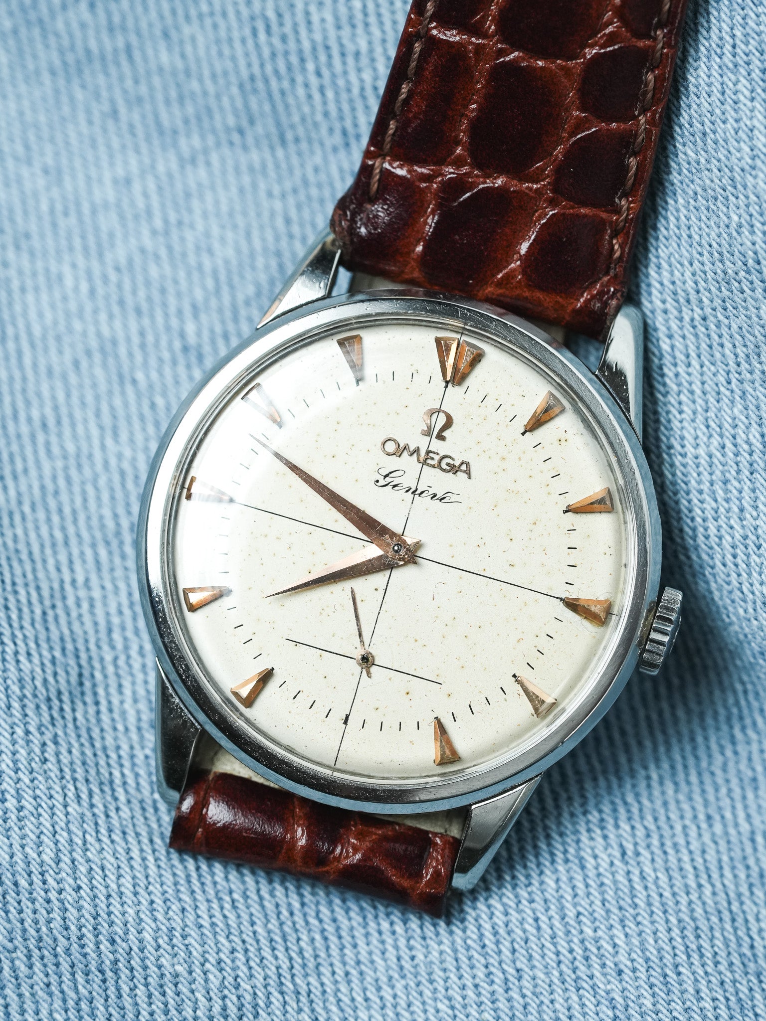 Omega - Genève 2748-3 Acier Patine Ivoire - 1954