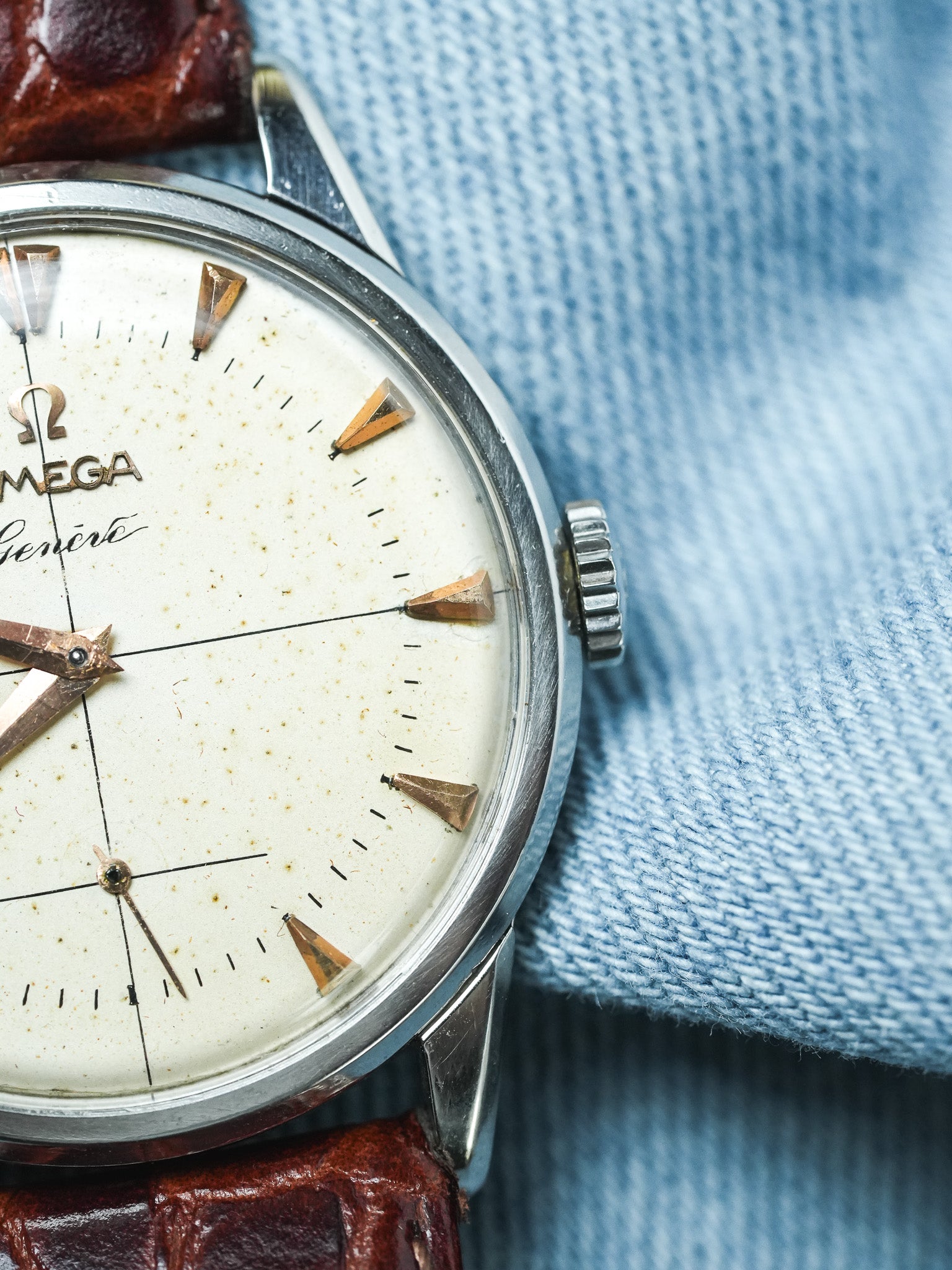 Omega - Genève 2748-3 Acier Patine Ivoire - 1954