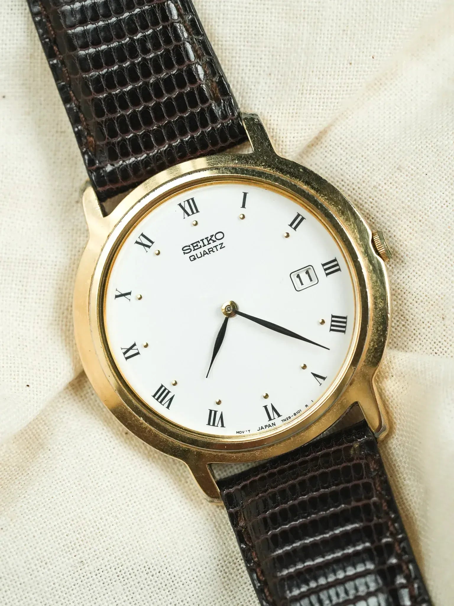 Seiko - Reloj de Vestir Fecha Chapado en Oro Índice Romano - 2002
