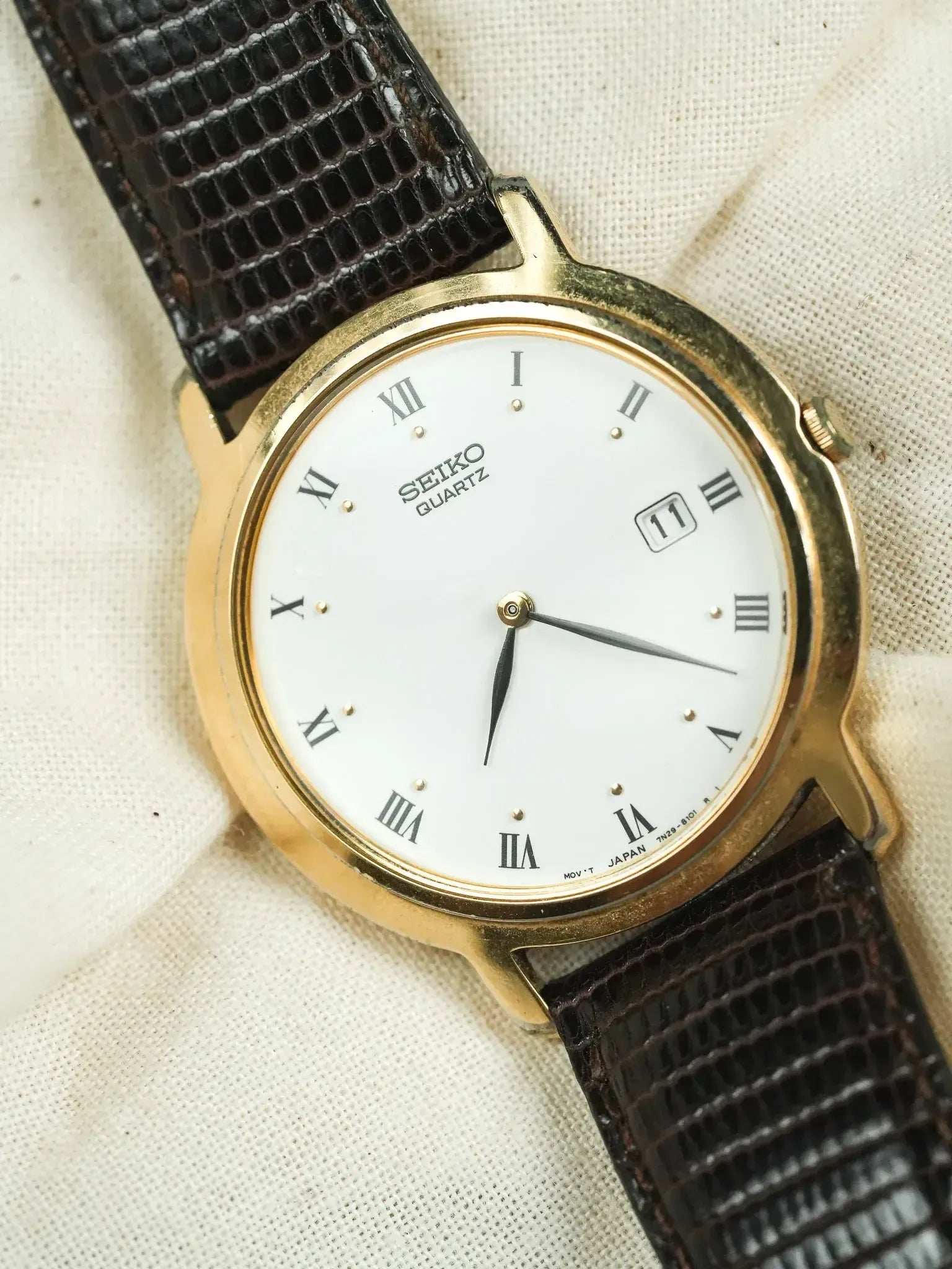 Seiko - Reloj de Vestir Fecha Chapado en Oro Índice Romano - 2002
