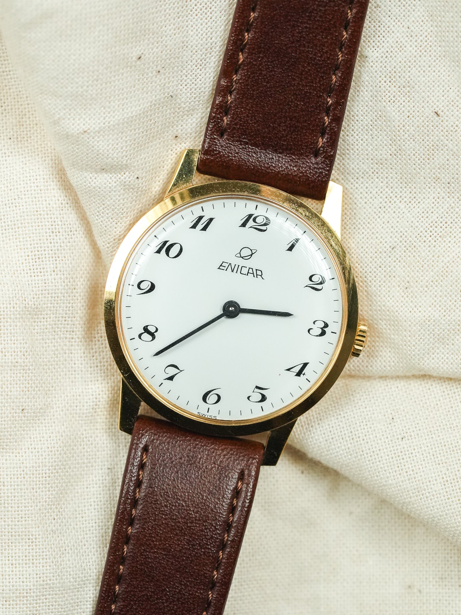 Enicar - Vergoldet Ultra slim Weißes Zifferblatt - 1980s