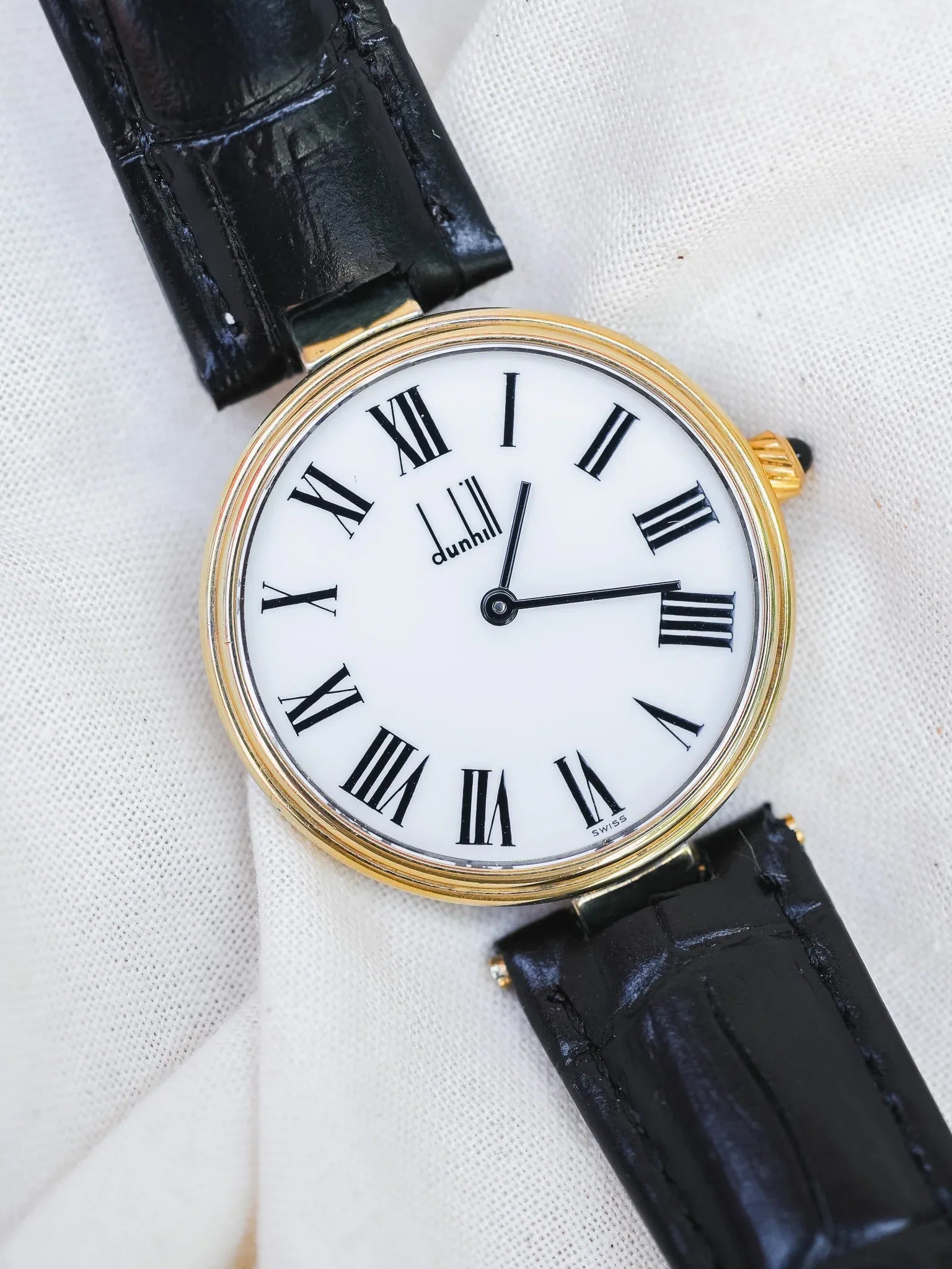 Alfred Dunhill - Ronde en Argent 925 plaqué or cadran blanc - 1980s - Atelier Victor