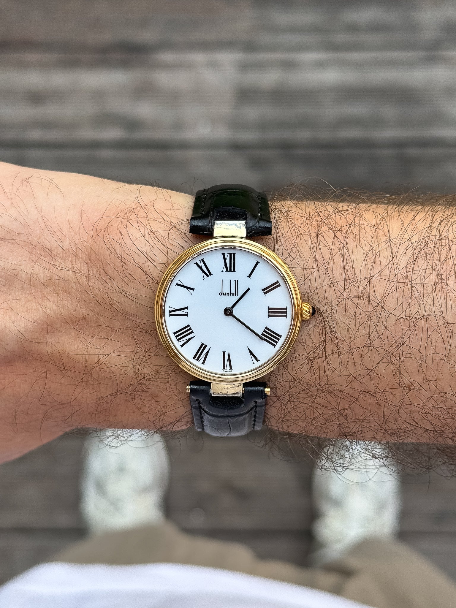 Alfred Dunhill - Ronde en Argent 925 plaqué or cadran blanc - 1980s - Atelier Victor - Vintage Shop
