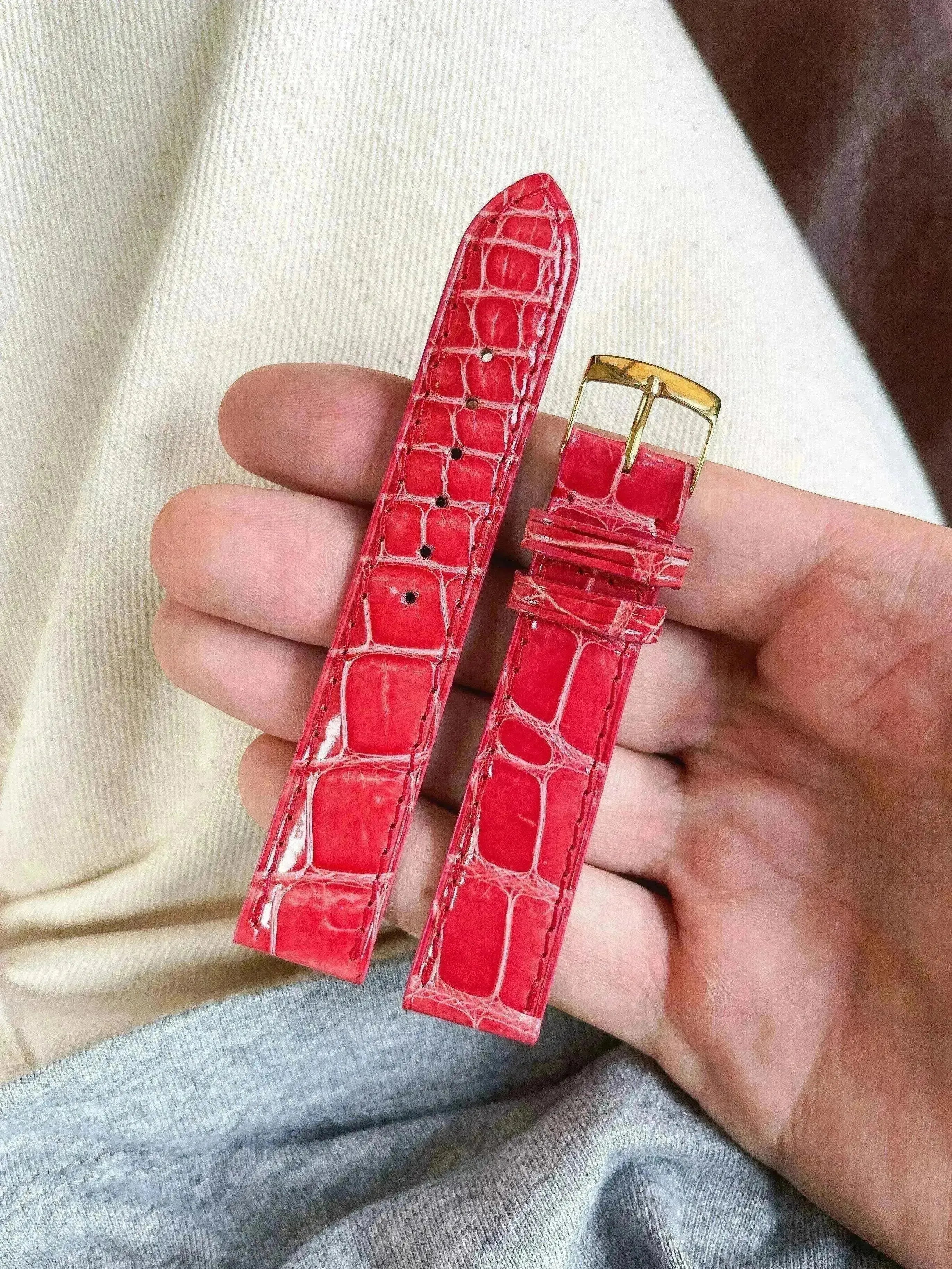 Bracelet de montre vintage rose - Cuir Alligator - Atelier Victor
