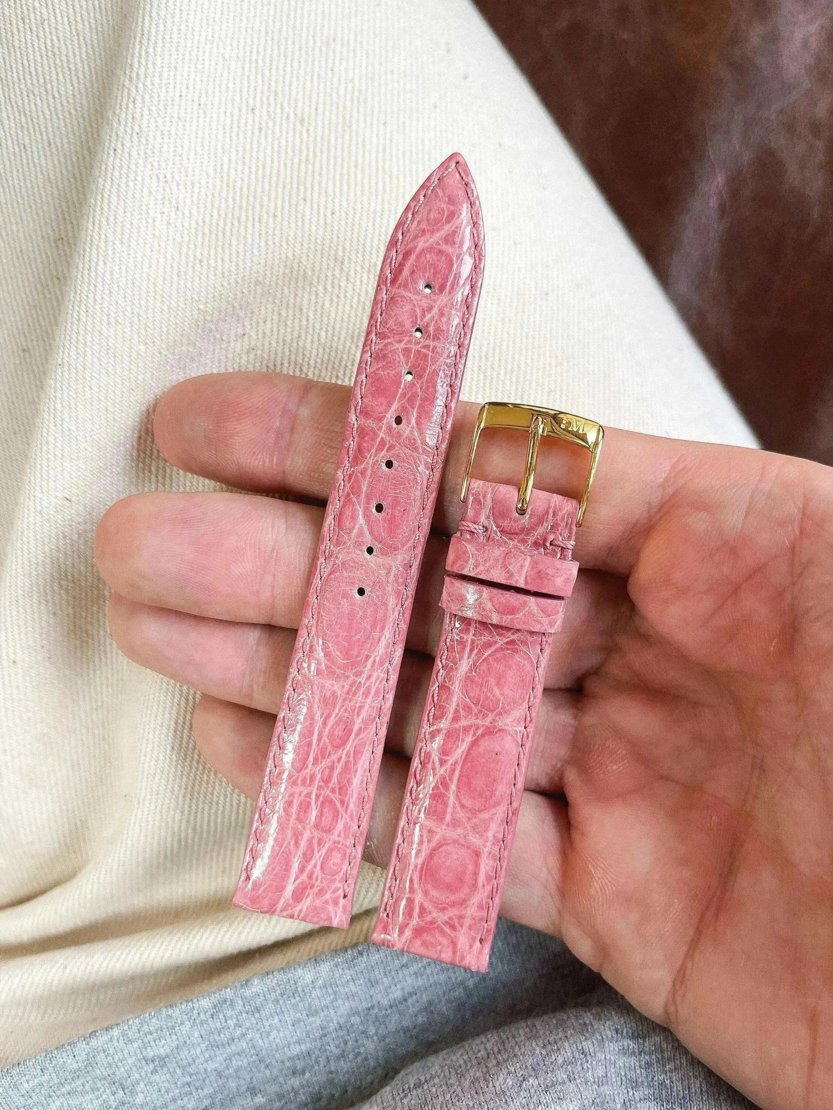 Bracelet de montre vintage rose - Cuir Crocodile - Atelier Victor