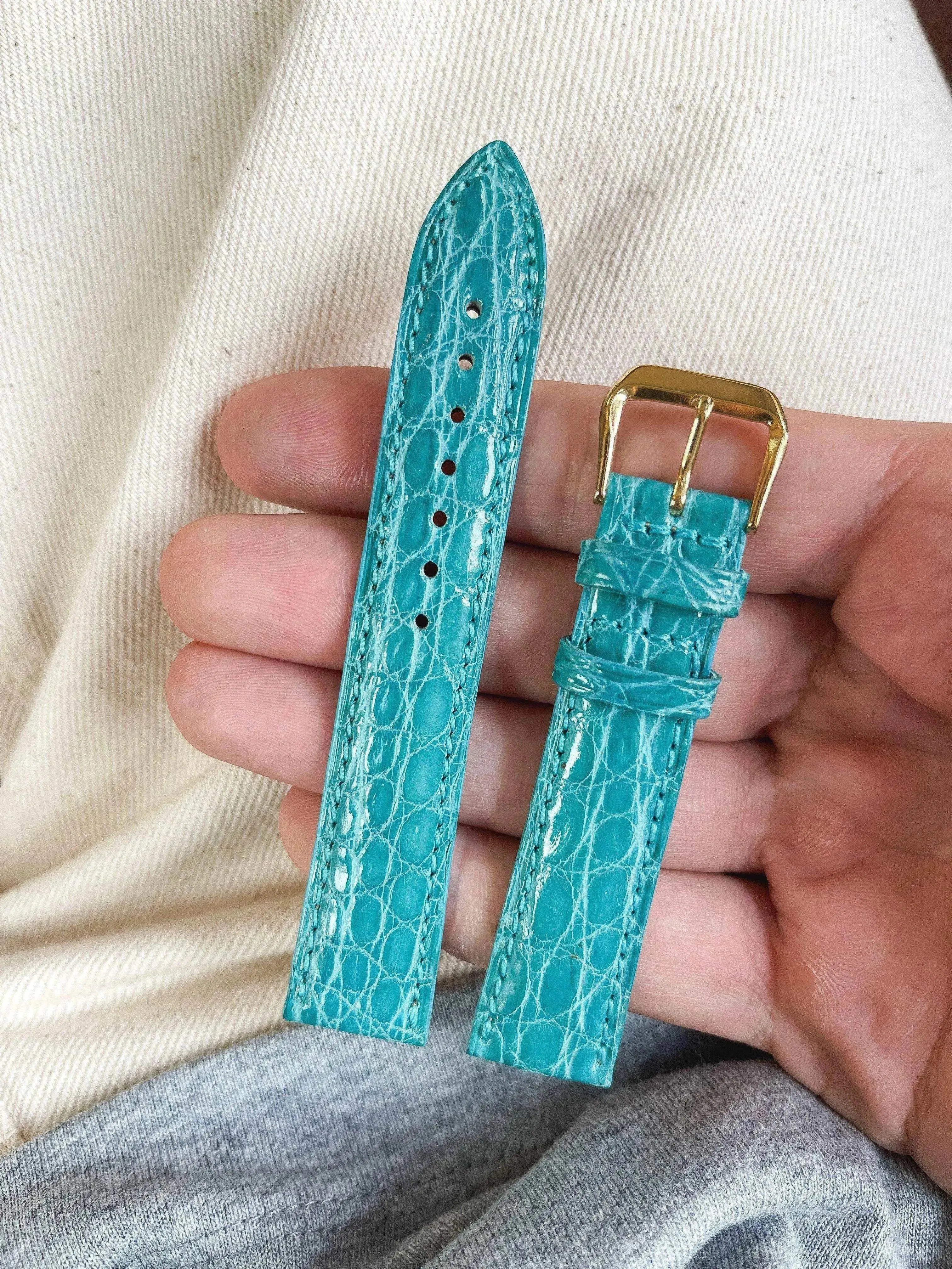 Bracelet de montre vintage turquoise - Cuir Crocodile - Atelier Victor