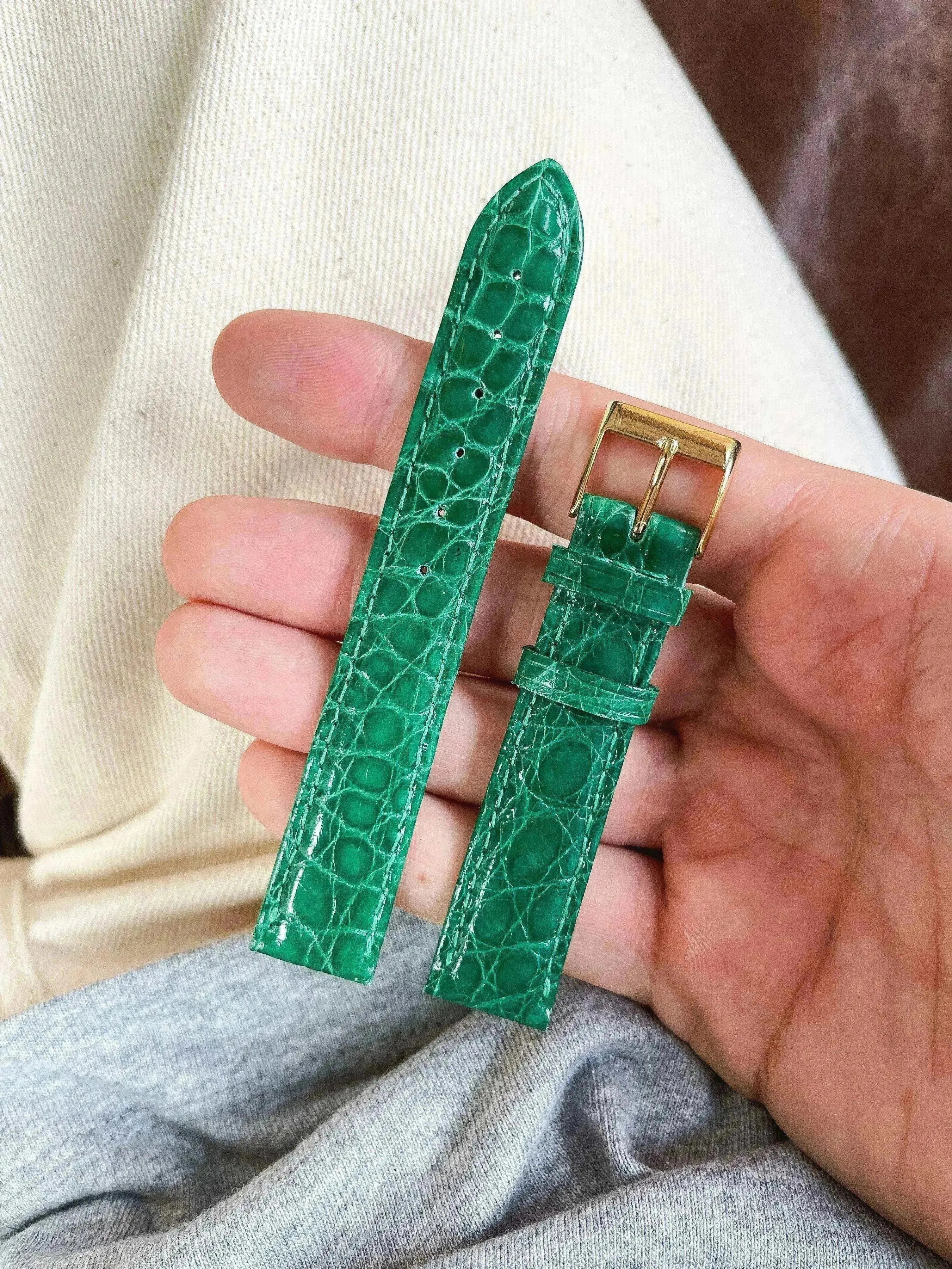 Bracelet de montre vintage vert clair - Cuir Crocodile - Atelier Victor