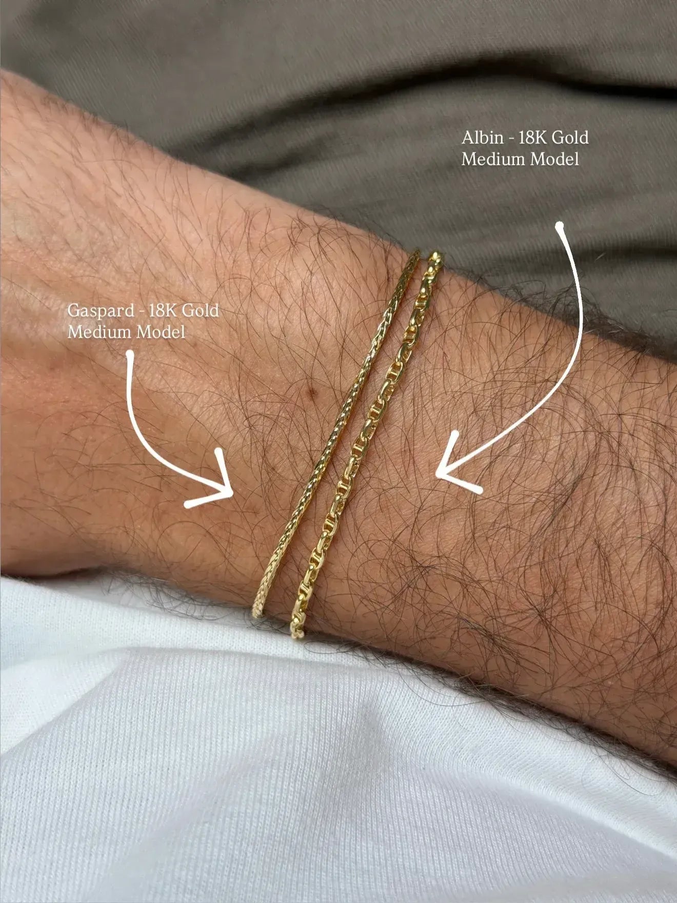 Gaspard and Albin 18K gold medium model bracelets worn on wrist