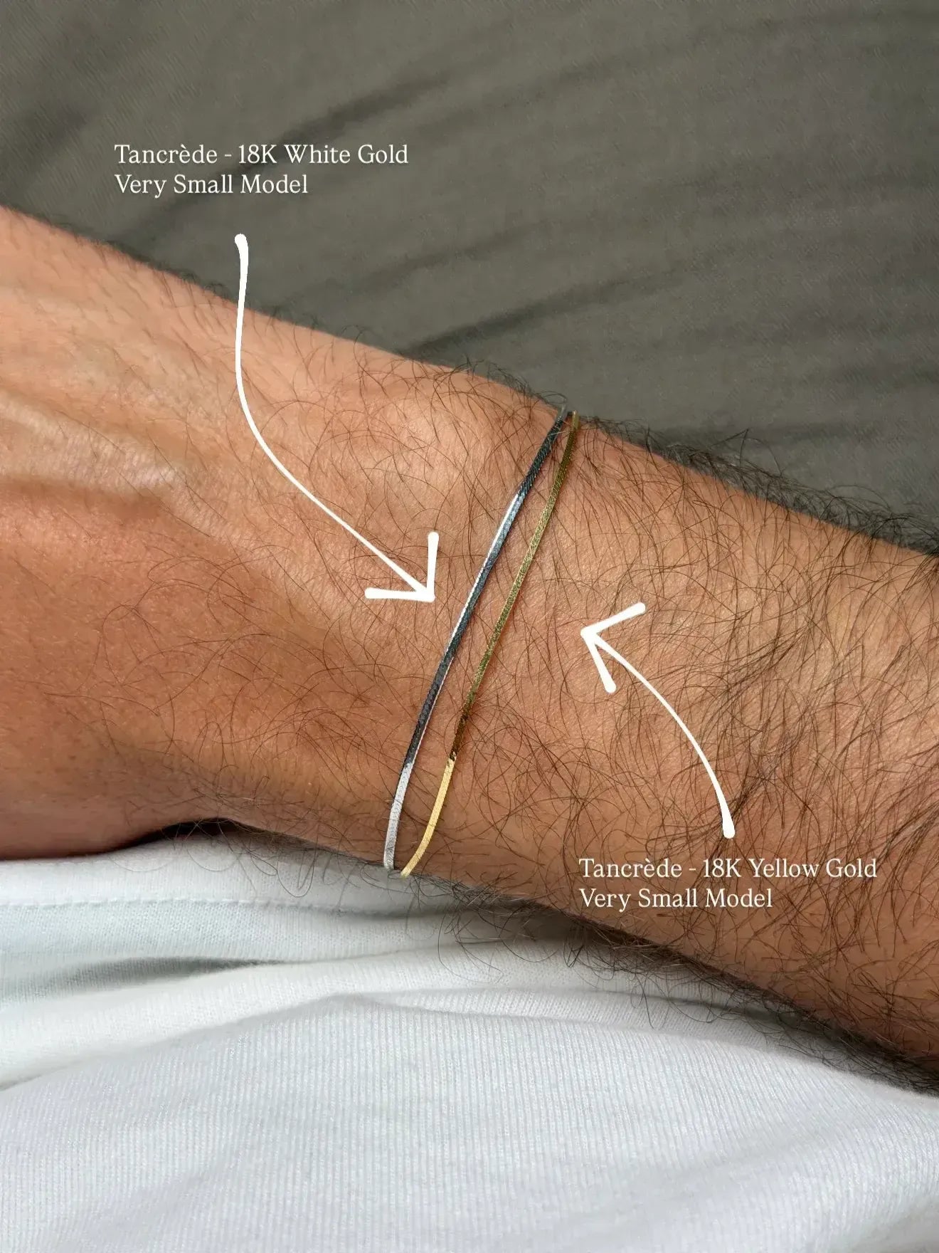 Tancrède 18K white and yellow gold very small model bracelets worn on wrist