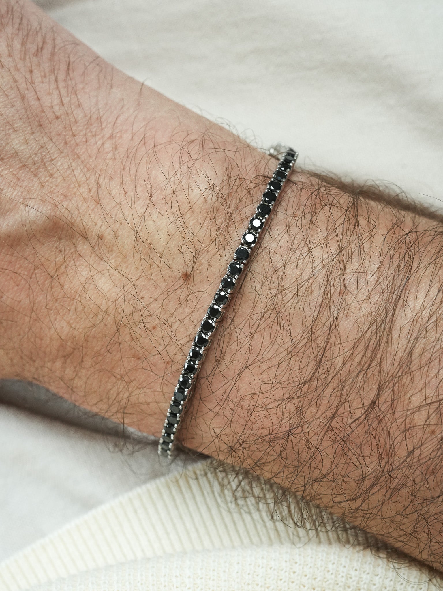 Bracelet Tennis Argent 925 & Obsidienne noire – Ansbert – Moyen Modèle - Atelier Victor